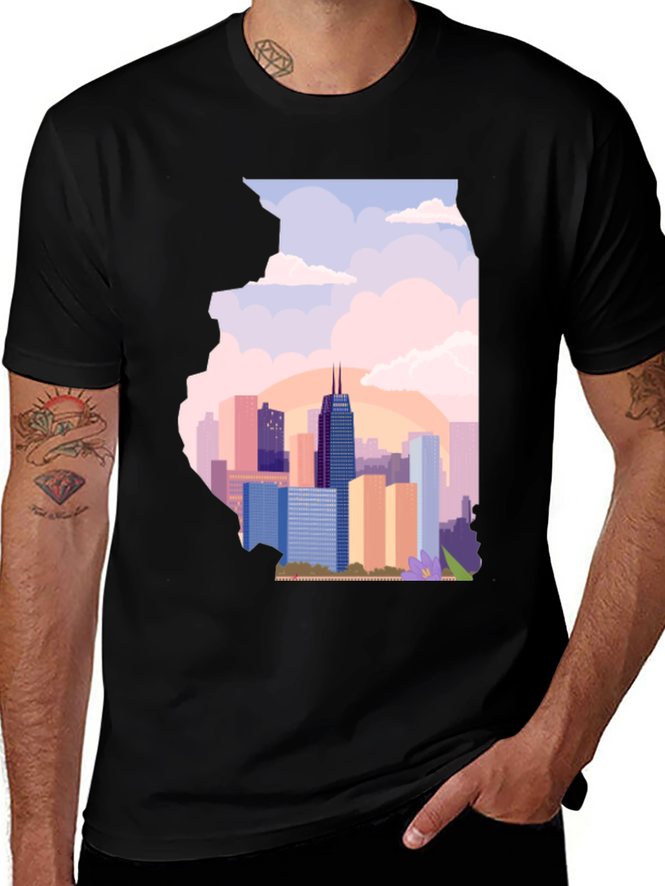 Chicago Skyline Illinois State Silhouette T-Shirt