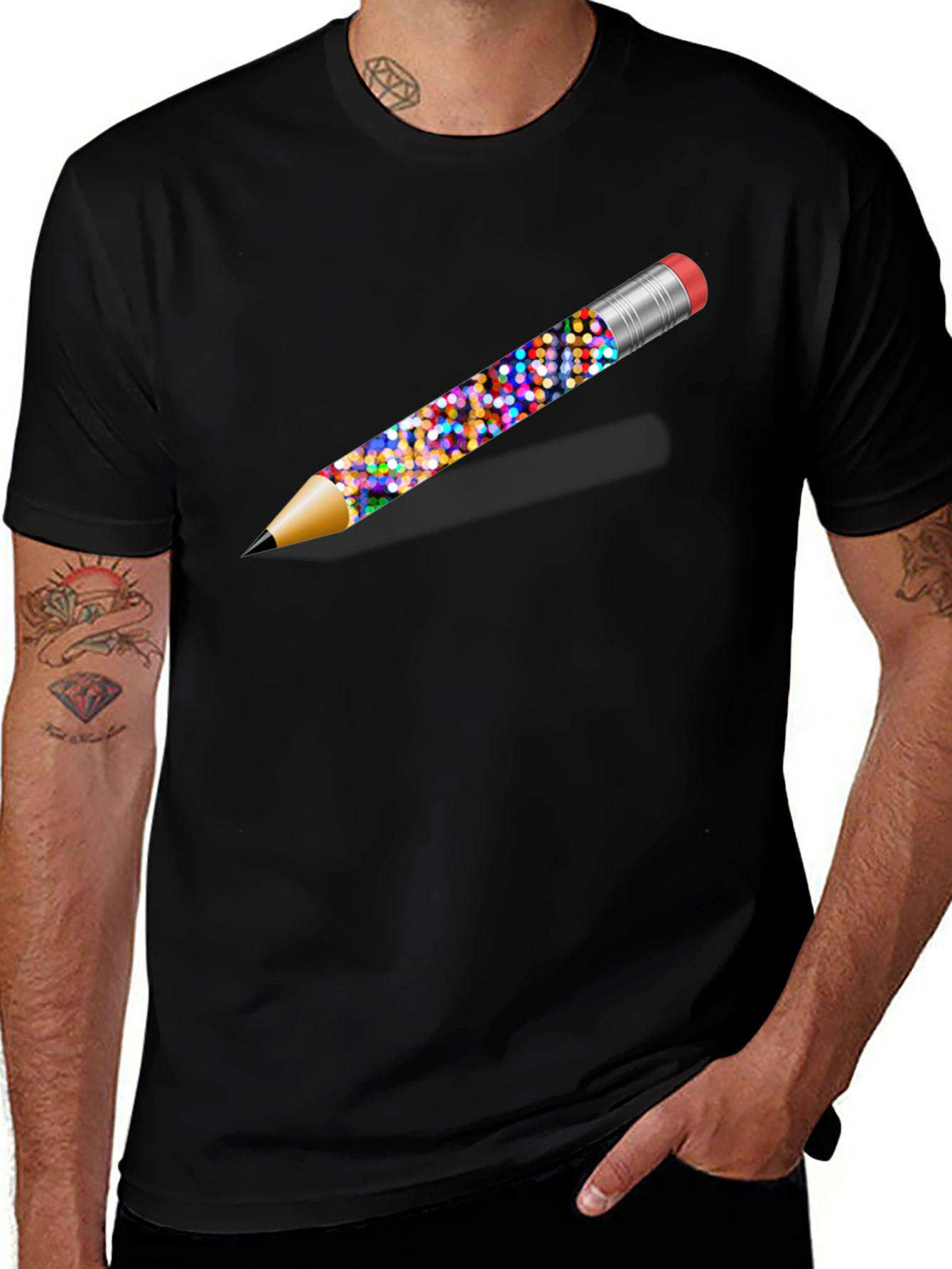 Sparkle Pencil Graphic Black T-Shirt