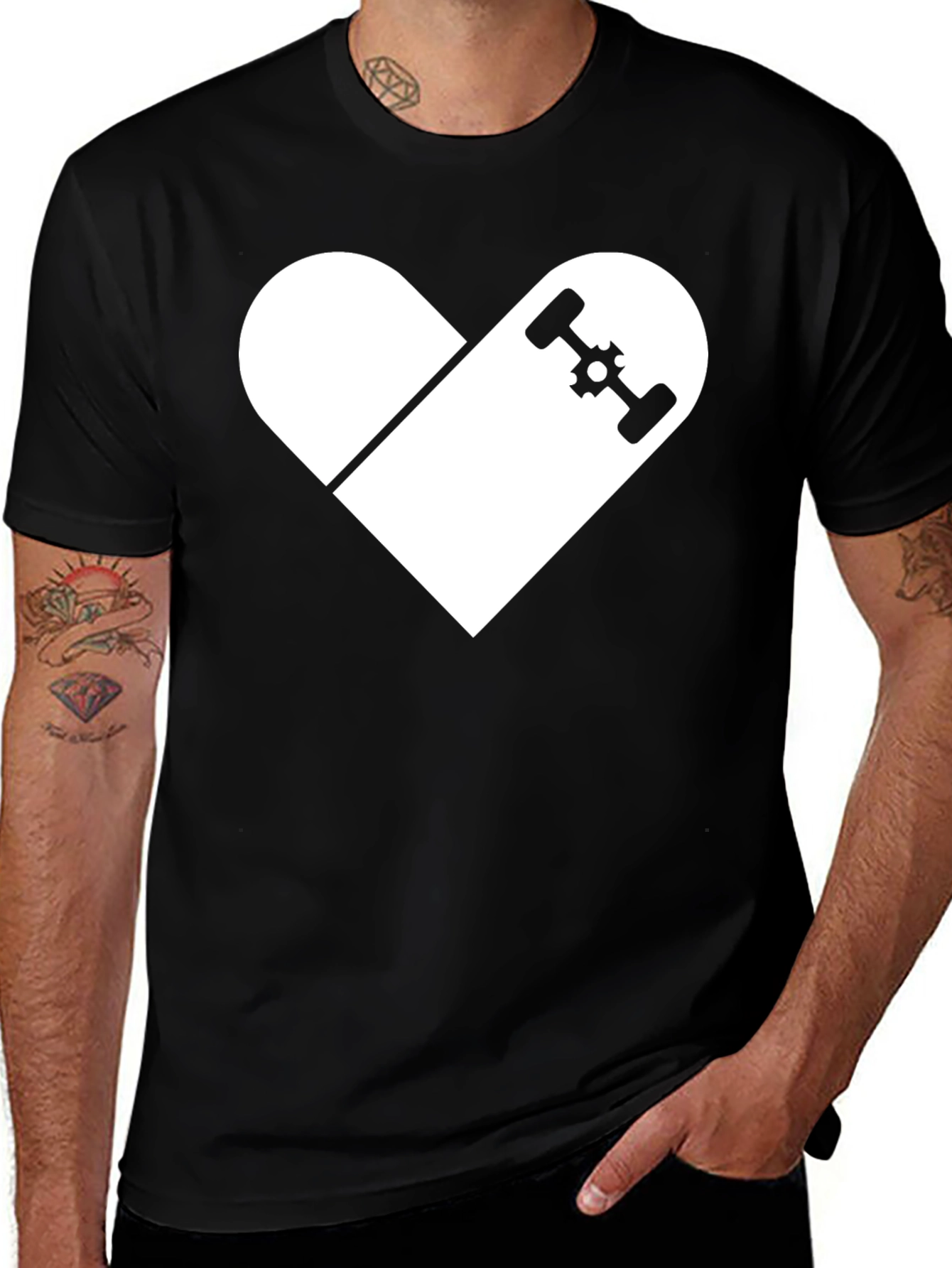 Variant 3 of Skateboard Heart Graphic T-Shirt - Casual Black Tee