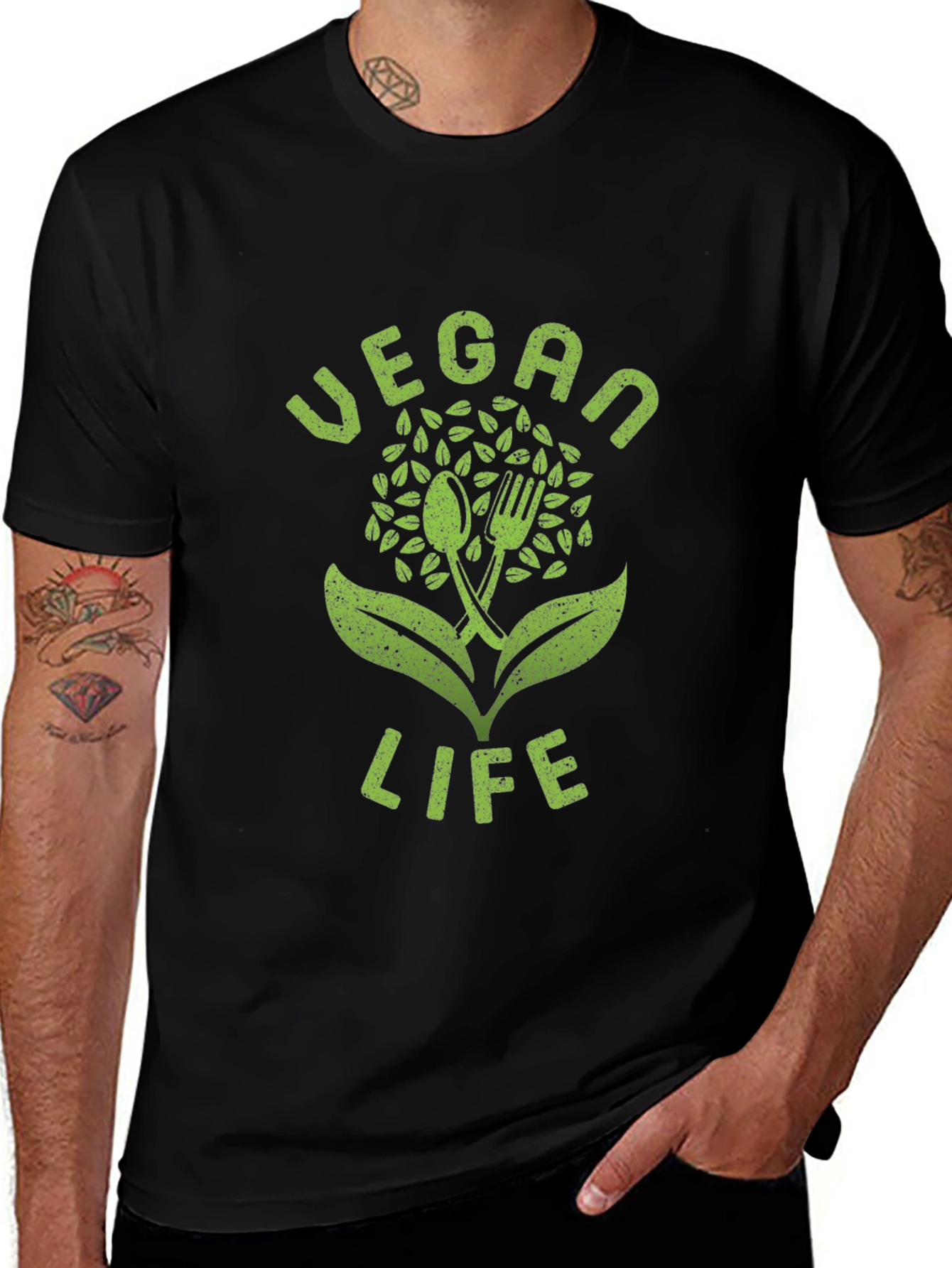 Vegan Life Graphic Tee - Black Cotton T-Shirt