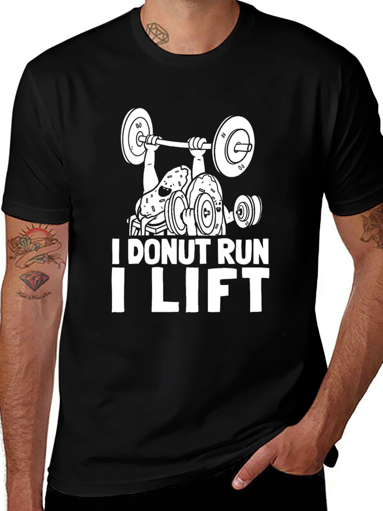 Variant 30 of I DONUT RUN I LIFT Black T-Shirt