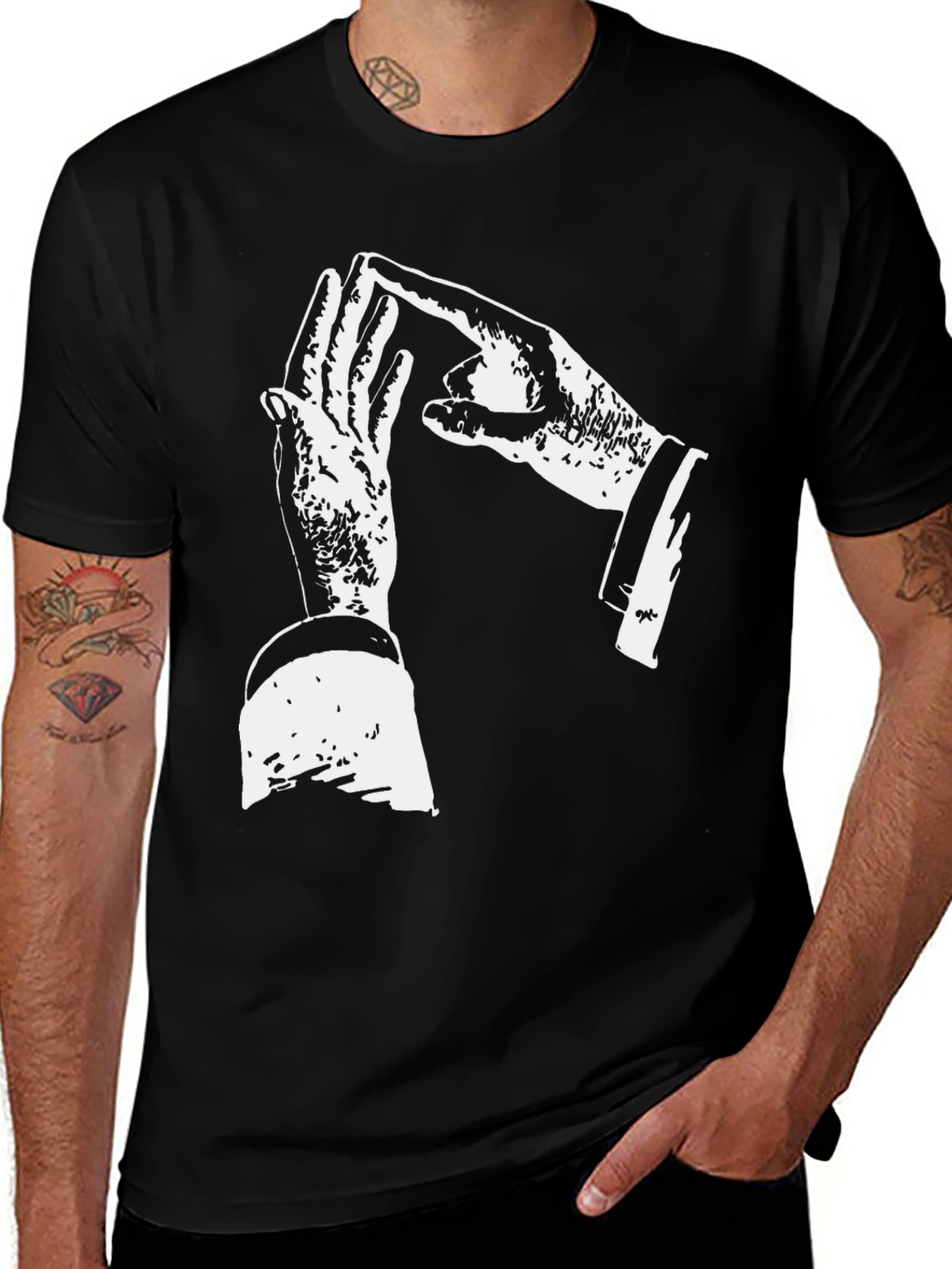 Variant 11 of Unique Hand Gesture Graphic Print Black T-Shirt