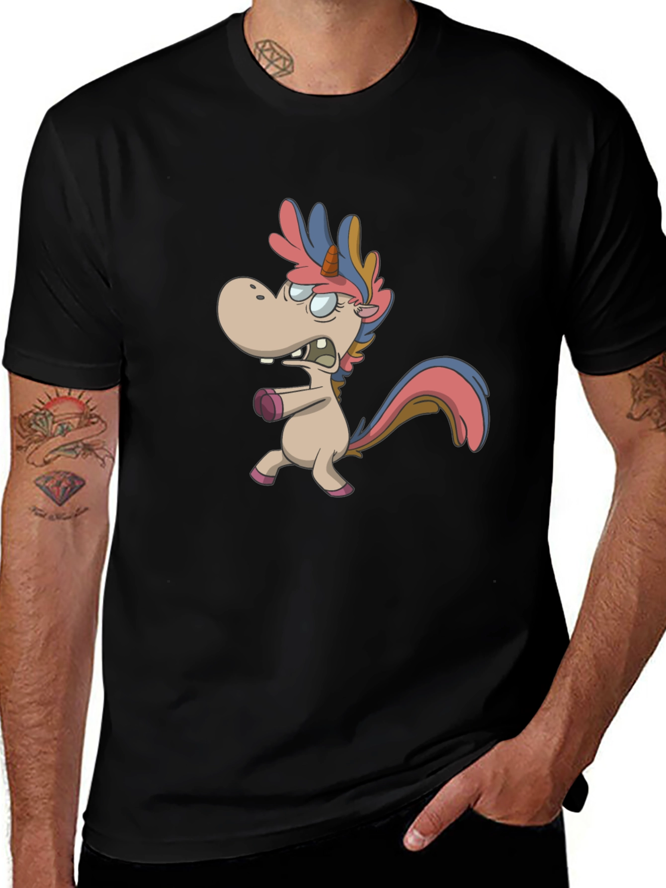 Variant 7 of Cartoon Unicorn Graphic T-Shirt - Black
