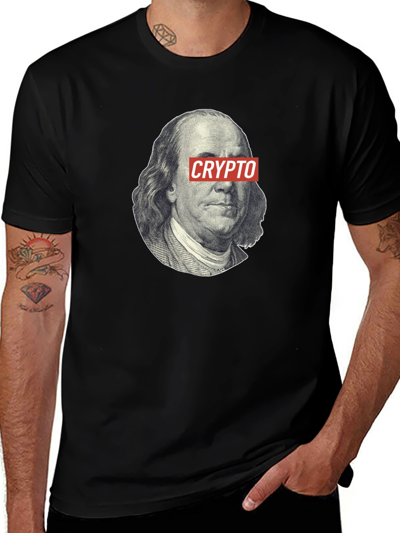 Variant 25 of Crypto Benjamin Franklin Black T-Shirt
