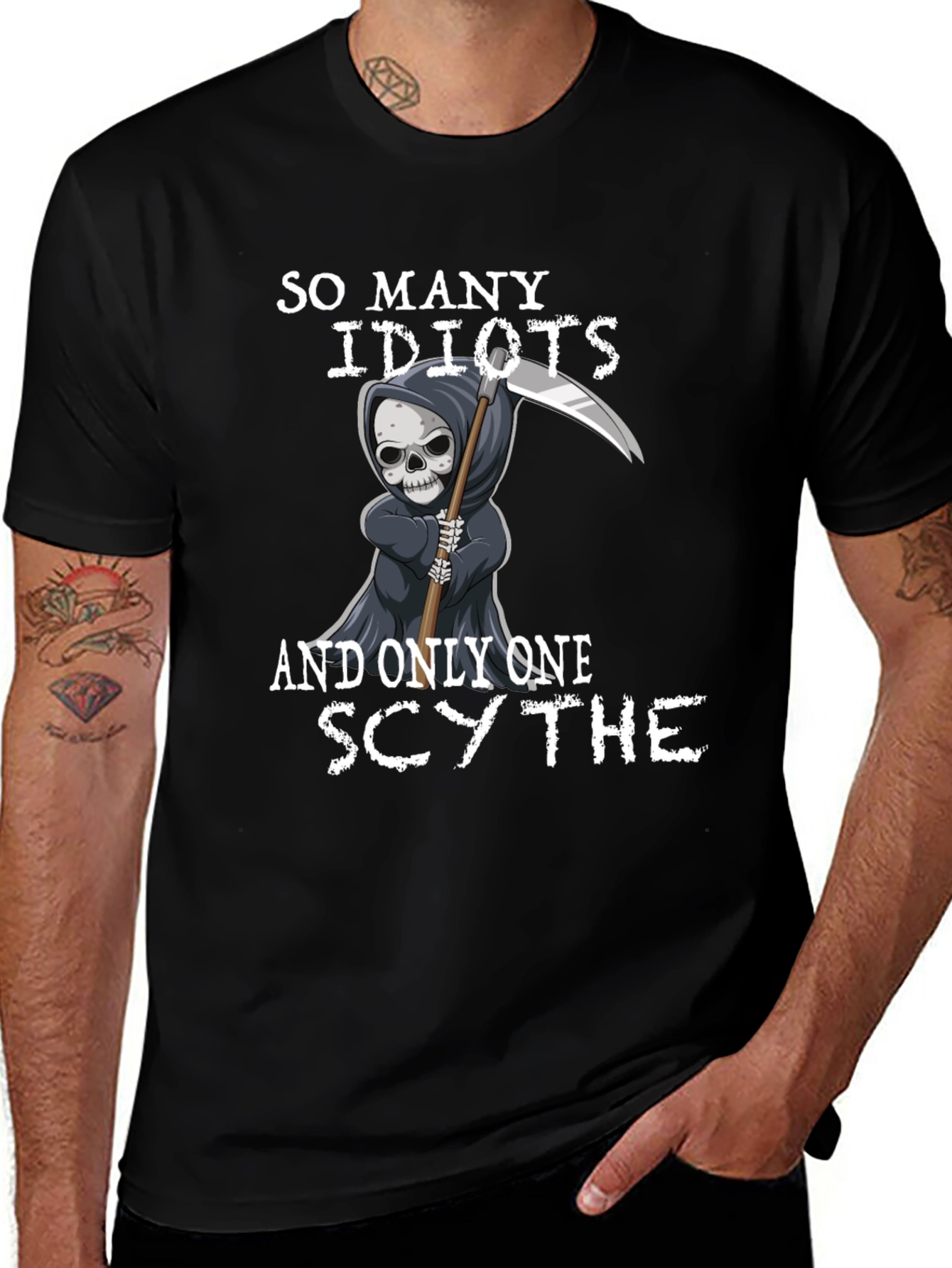 Variant 6 of So Many Idiots Graphic Tee - Grim Reaper Humor