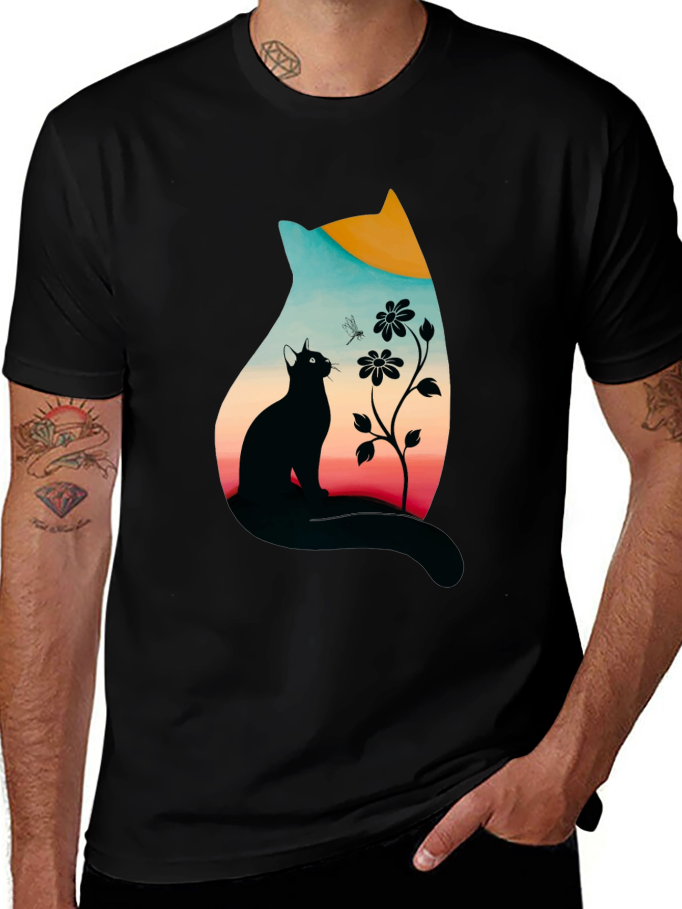Black Cat Silhouette Graphic Print Tee main image