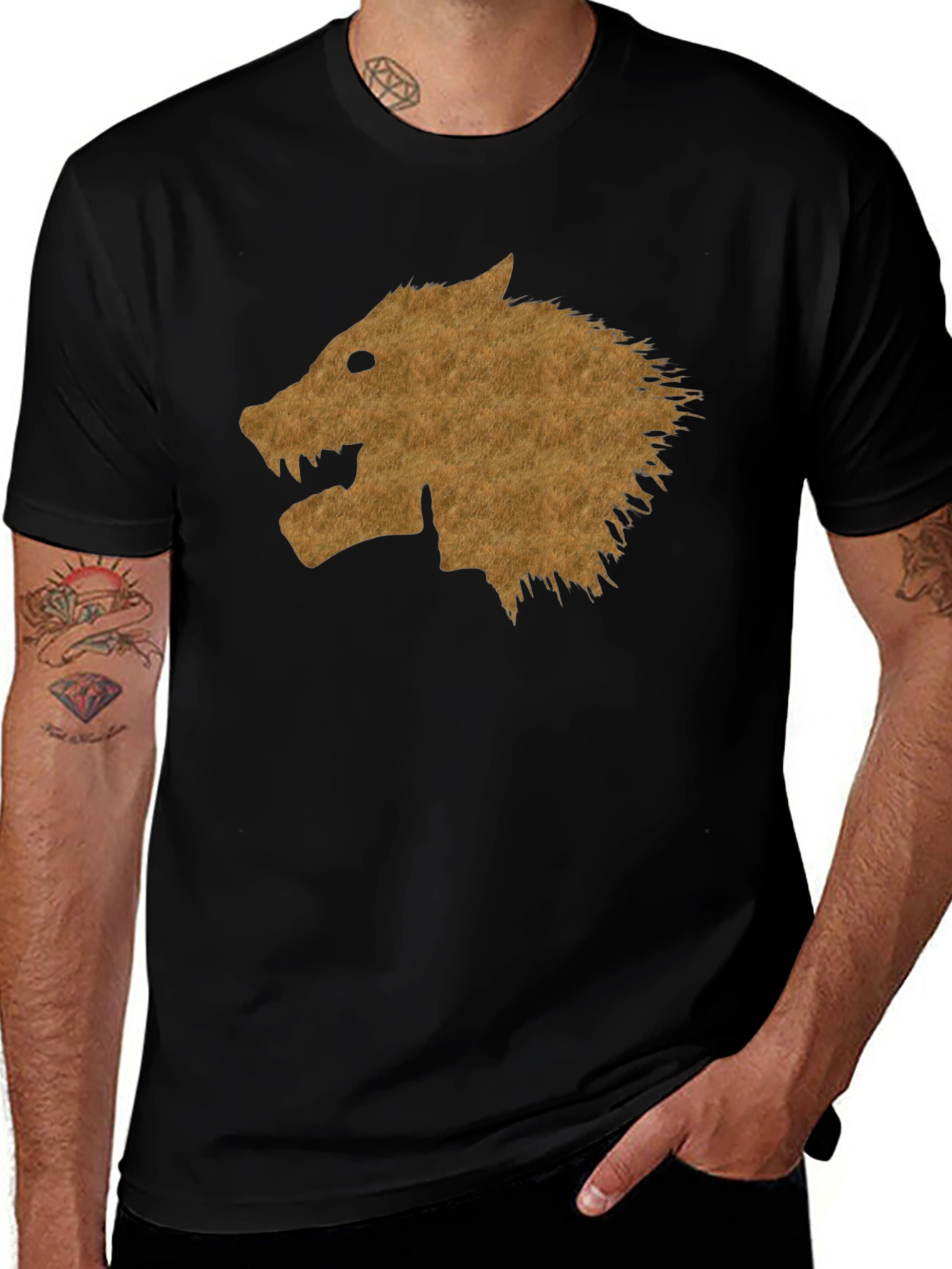 Variant 22 of Wolf Head Graphic Tee - Black Cotton T-Shirt