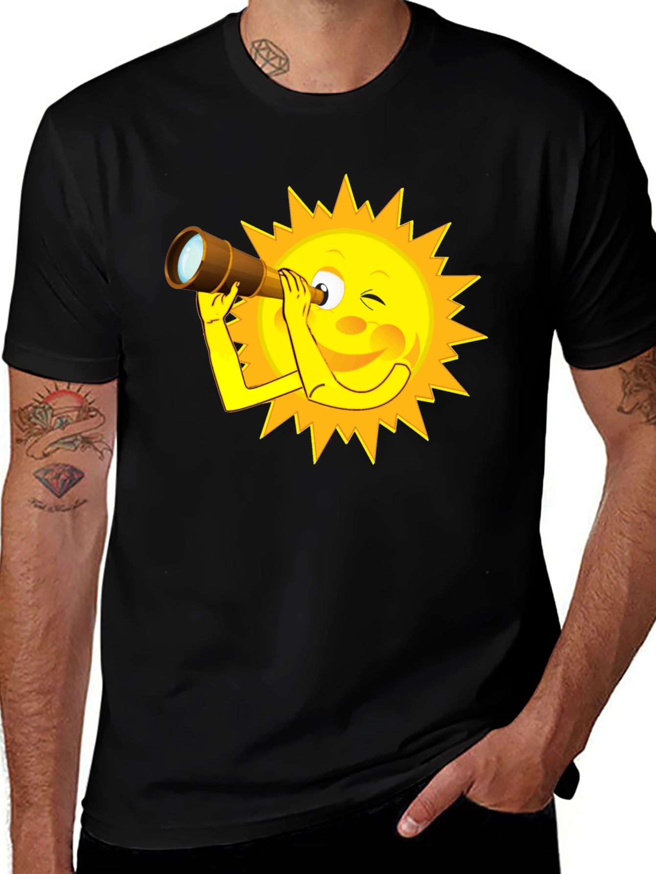 Variant 4 of Sun Cartoon Telescope Graphic T-Shirt