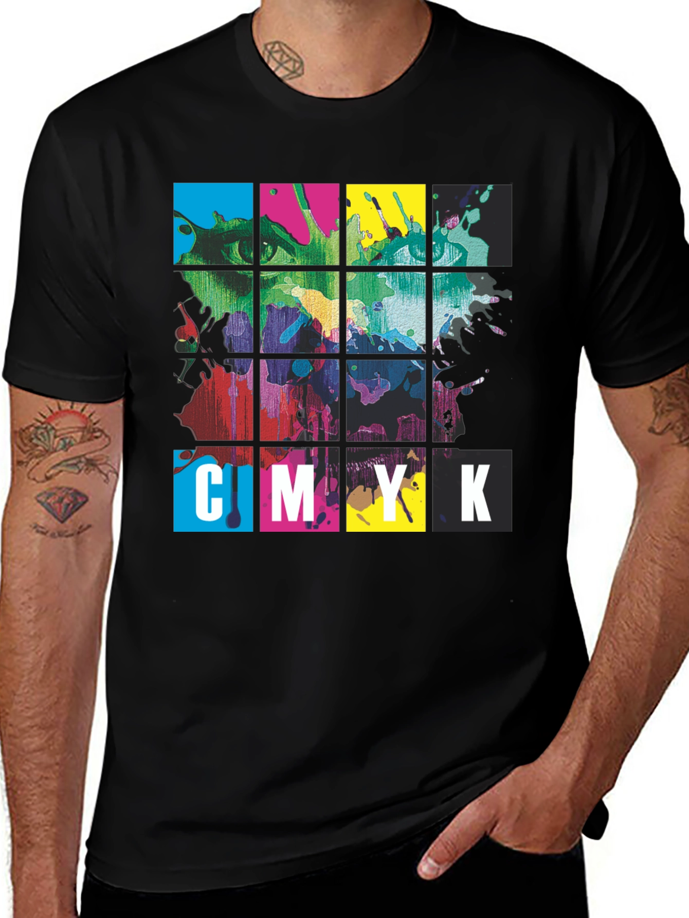 Variant 12 of CMYK Grid Eye Graphic Tee - Soft Black Cotton