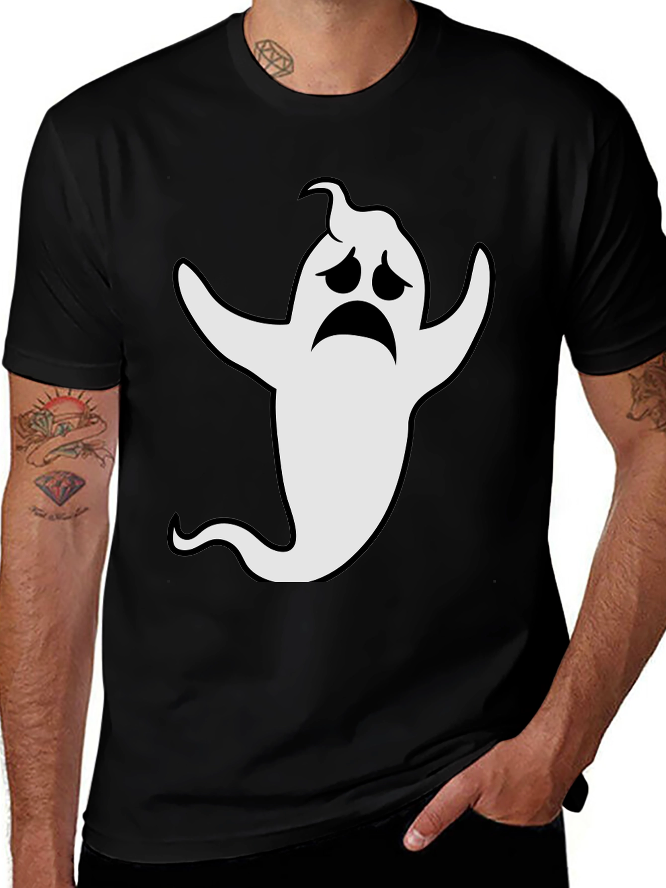 Variant 8 of Sad Ghost Graphic T-Shirt - Halloween Spooky Tee