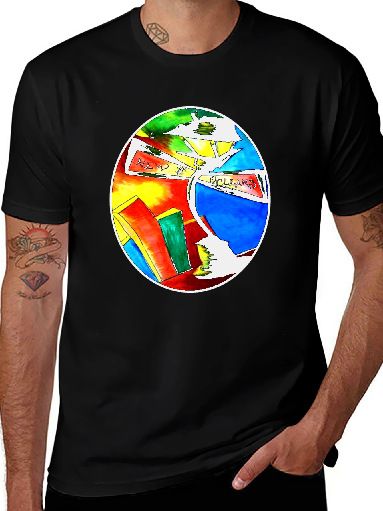 New Orleans Colorful Graphic Print Black T-Shirt