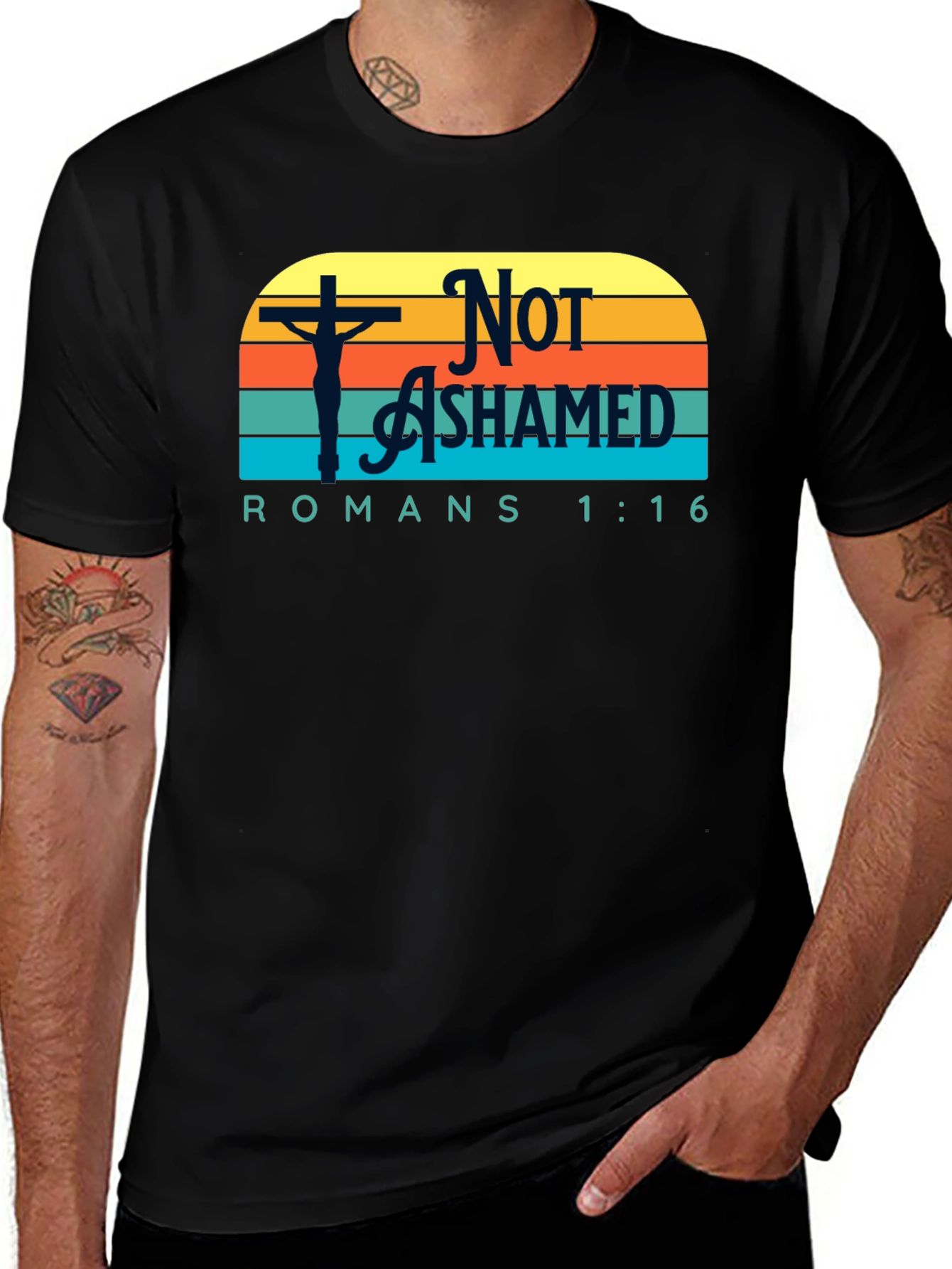 Not Ashamed Romans 1:16 Black T-Shirt
