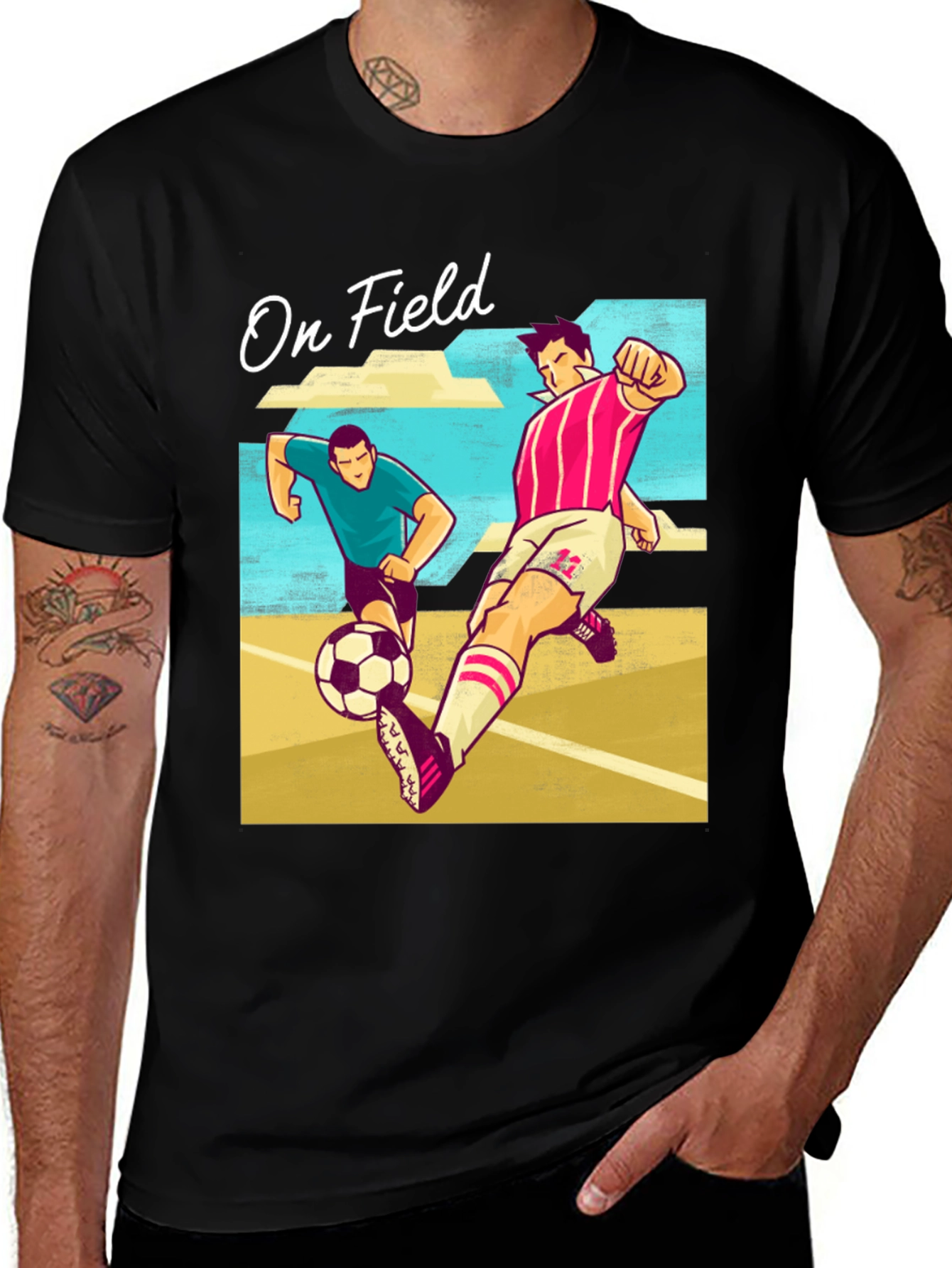 Variant 9 of On Field Graphic T-Shirt | Soccer Players Cartoon Print