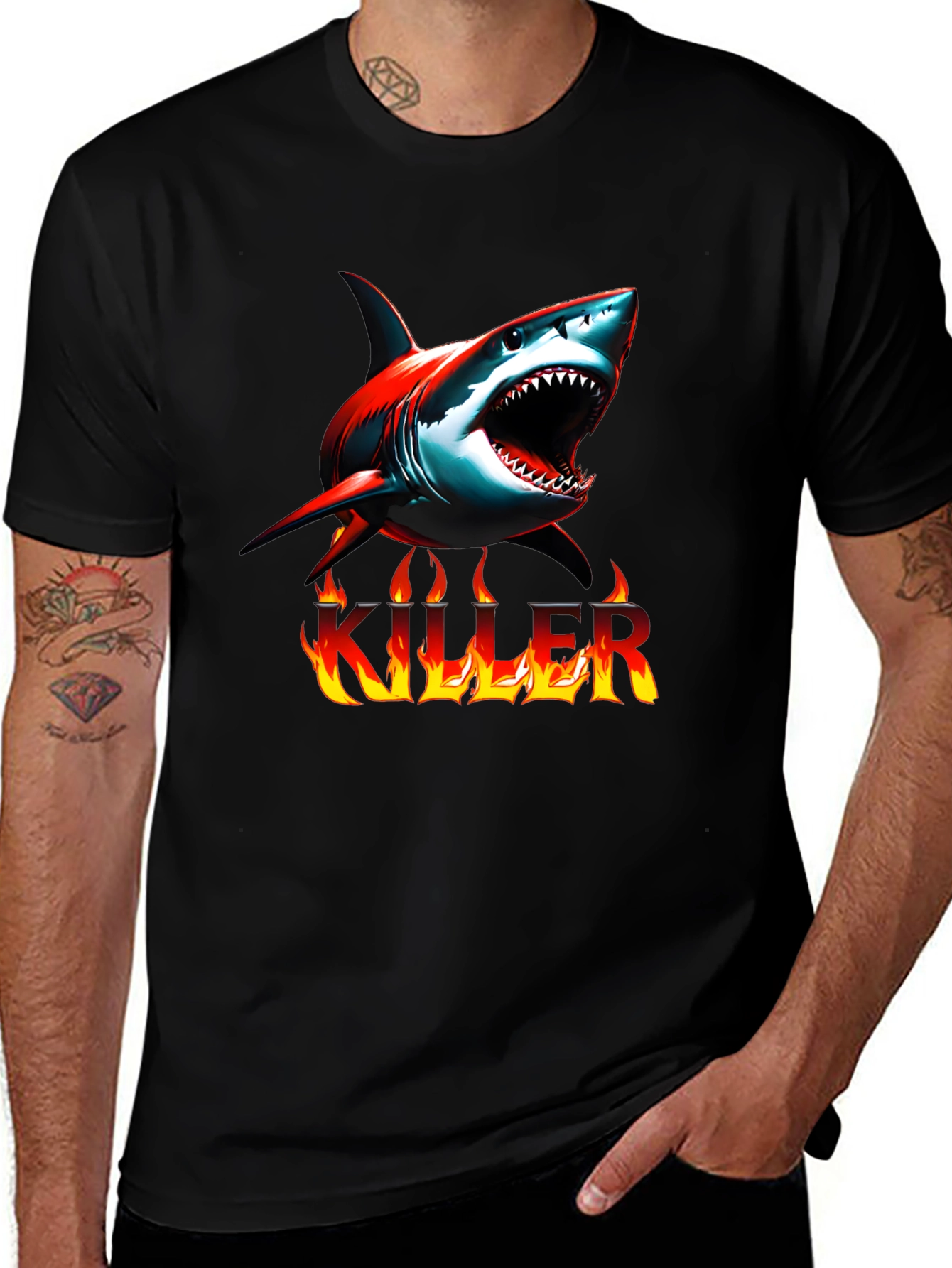 Variant 29 of Killer Shark Graphic Tee - Men's Black T-Shirt