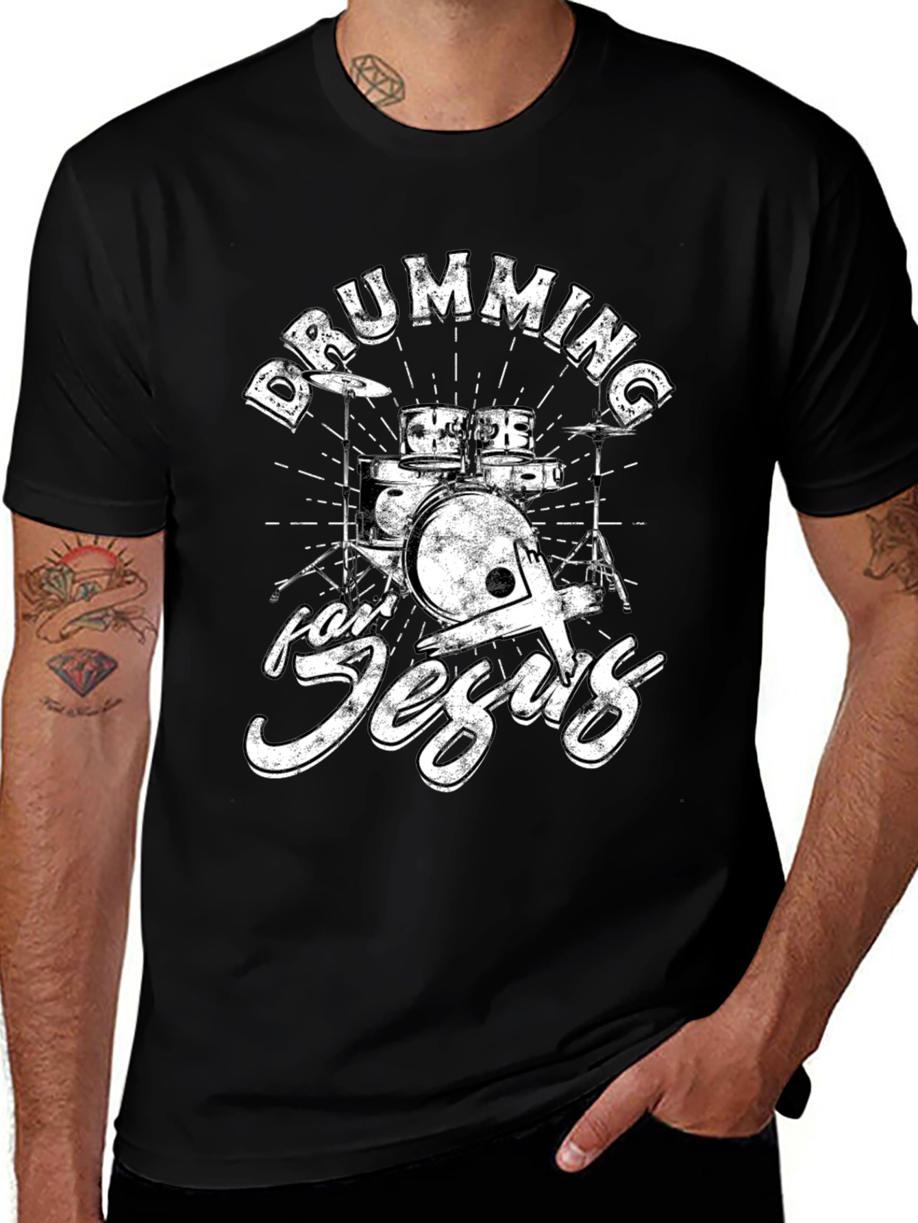 Variant 3 of Drumming for Jesus Black T-Shirt