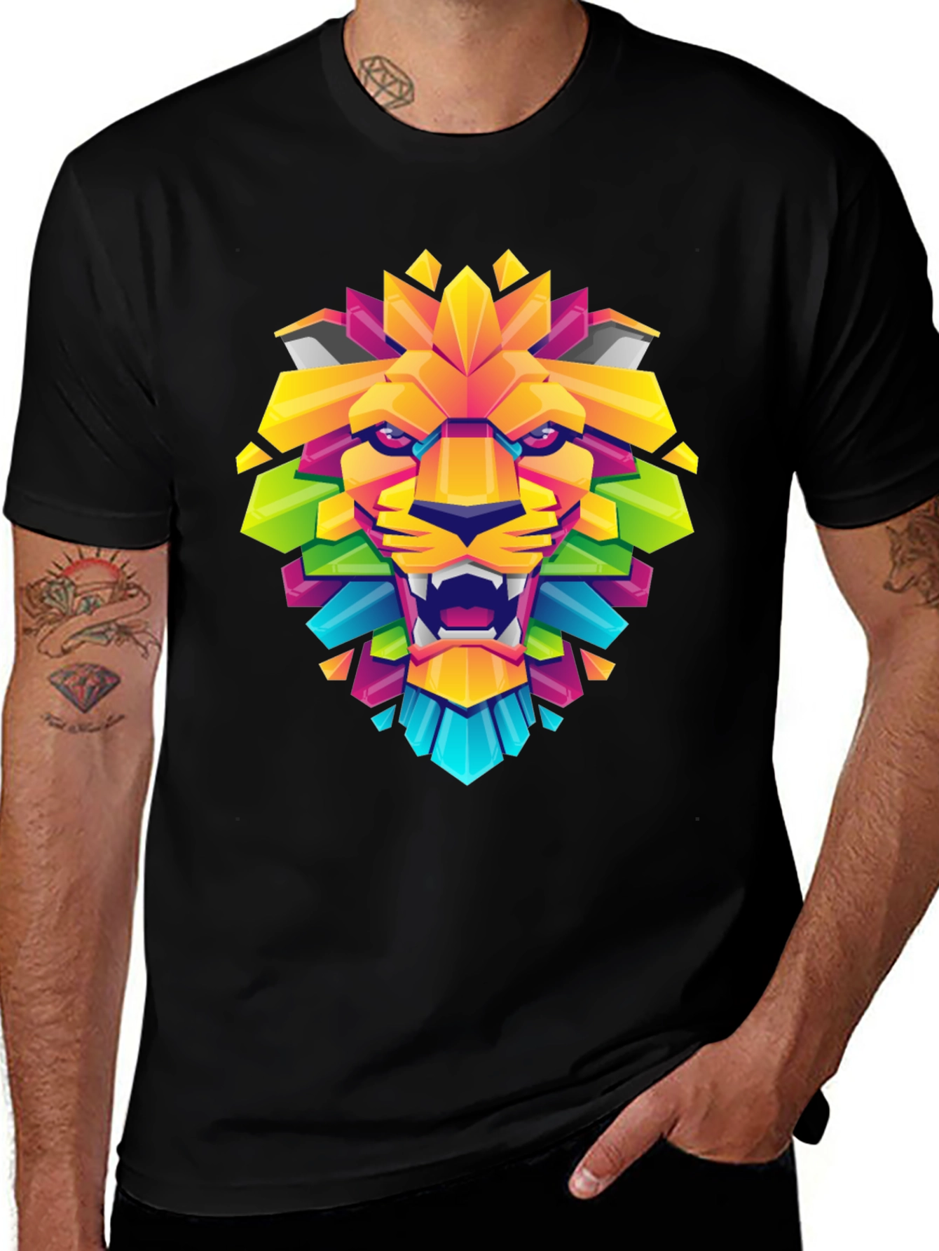 Variant 11 of Geometric Lion Graphic T-Shirt - Bold & Vibrant Print