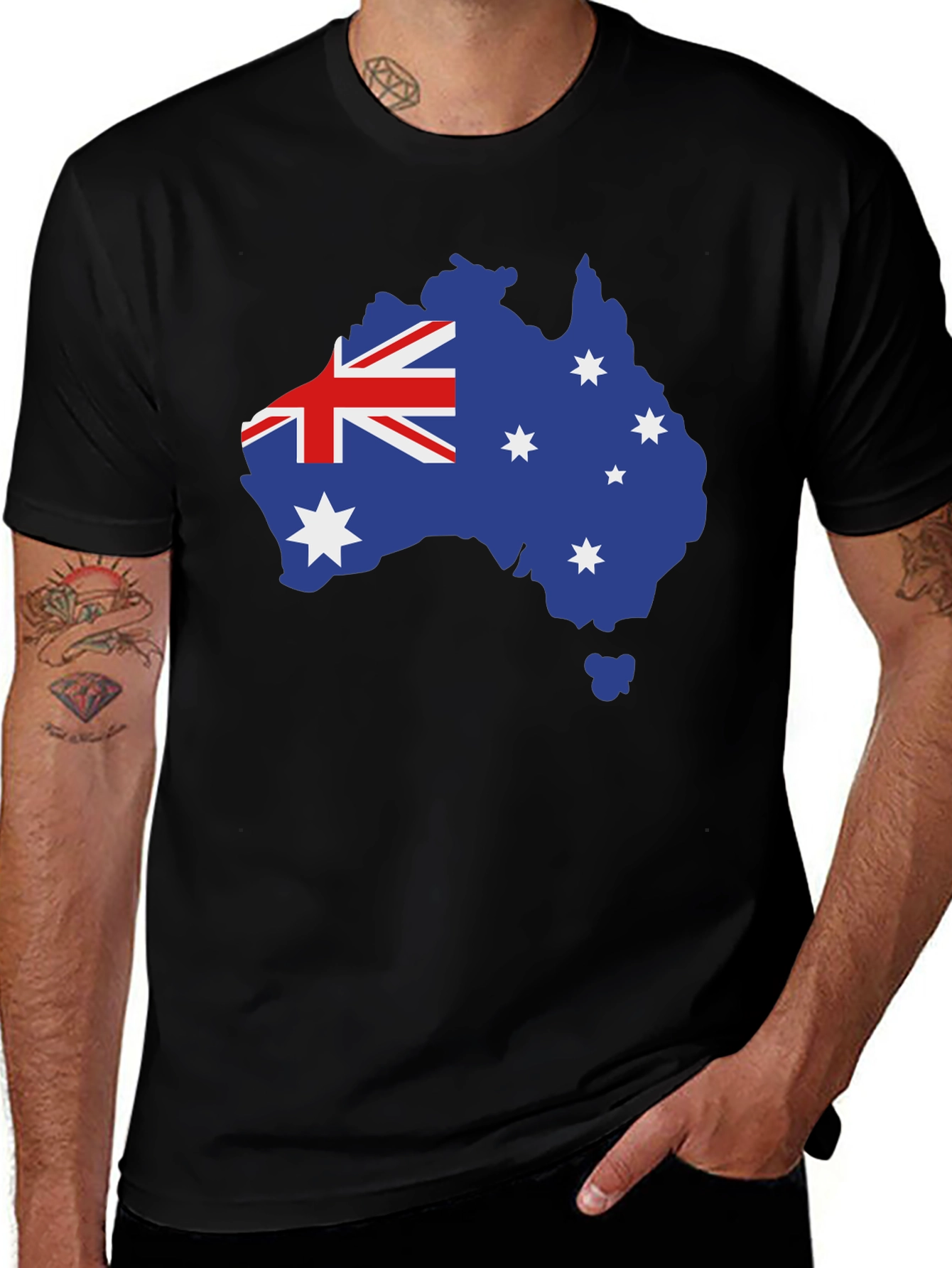 Australia Flag Map T-Shirt - Black Crew Neck