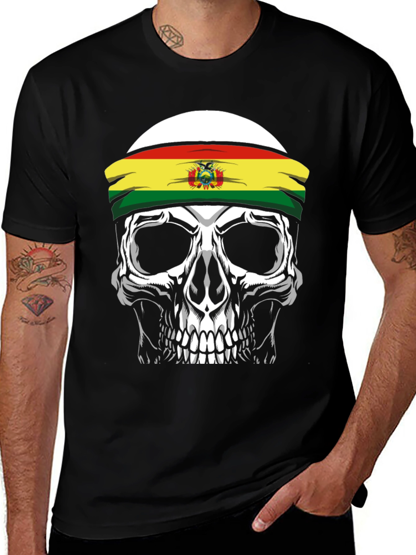 Skull T-Shirt with Bolivian Flag Headband