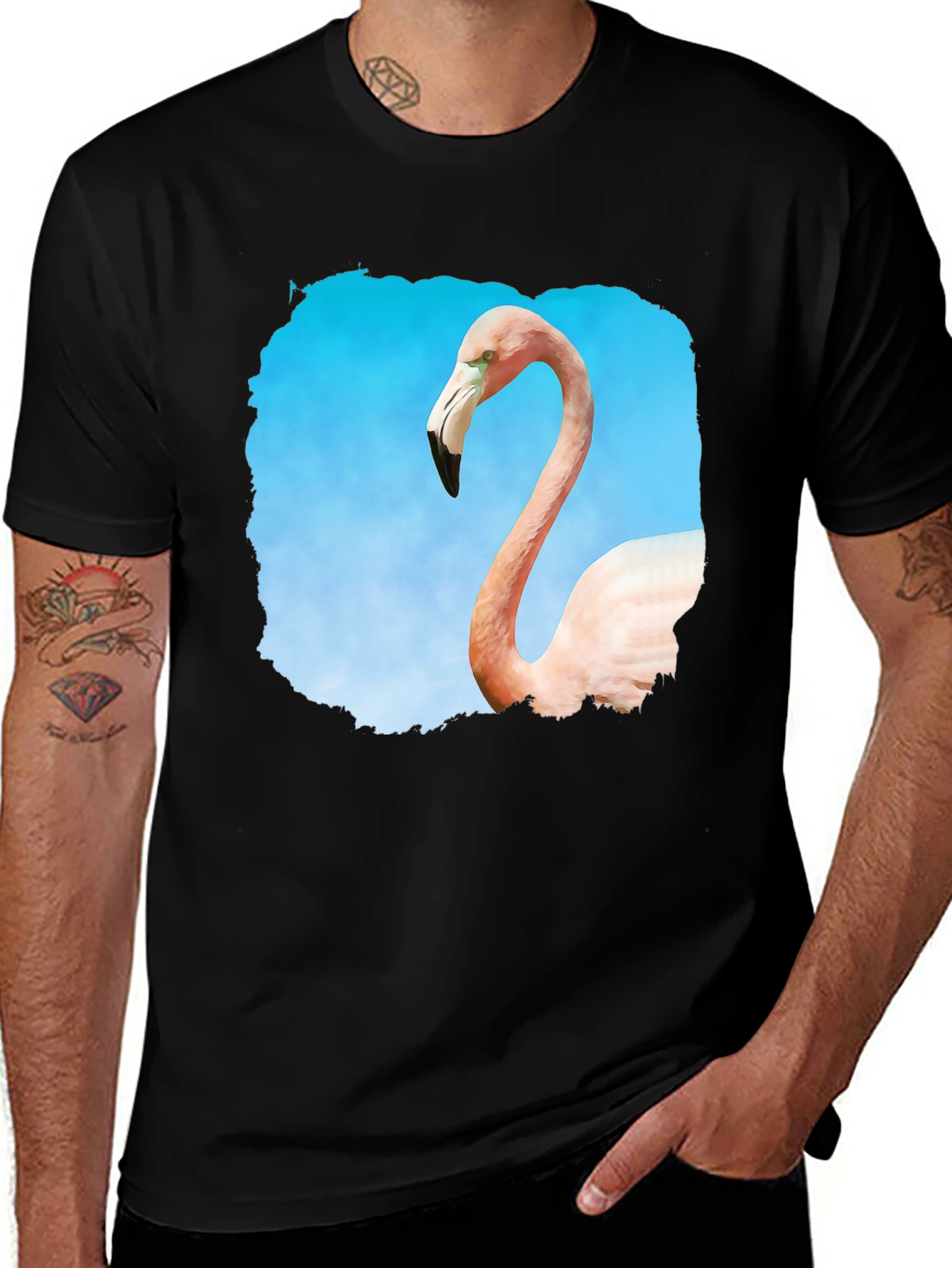 Variant 23 of Flamingo Graphic Tee - Men's Black T-Shirt
