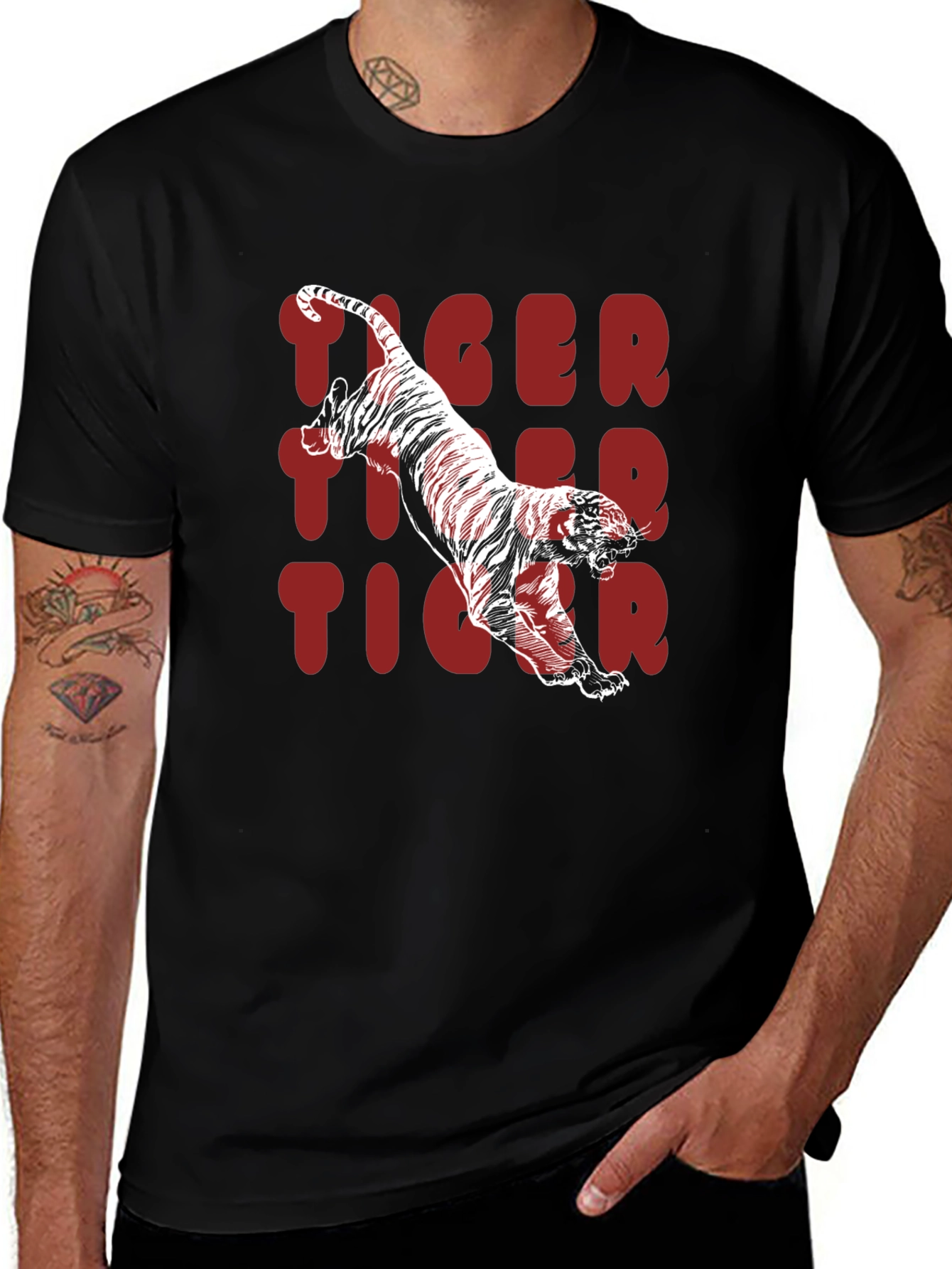 Variant 30 of Tiger Graphic Print Black T-Shirt