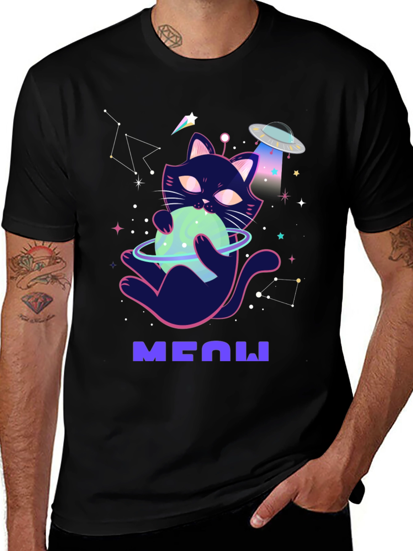 Variant 19 of Cosmic Cat T-Shirt: Space Kitten UFO Tee