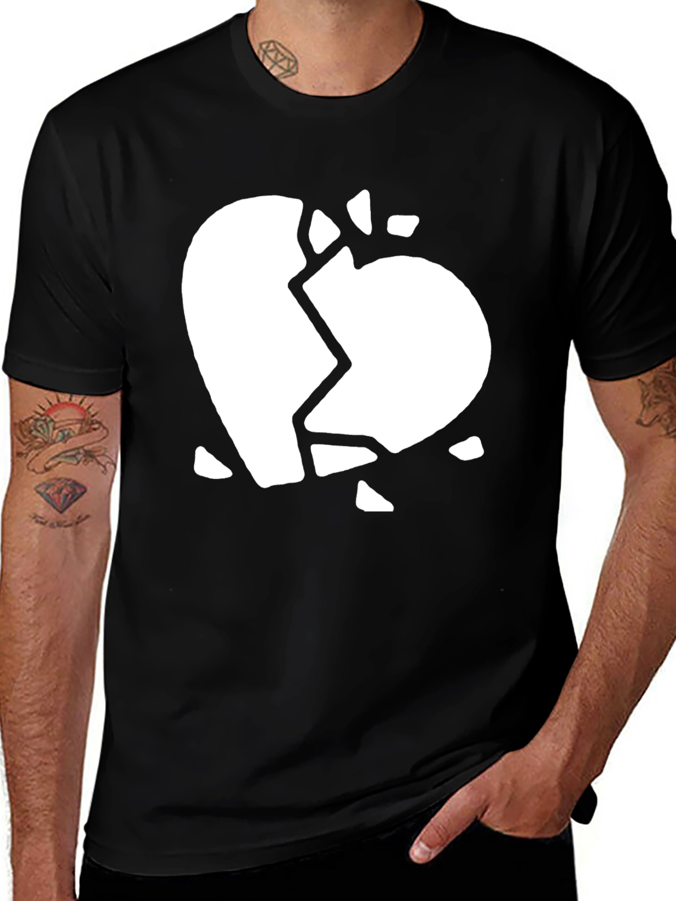 Variant 12 of Broken Heart Graphic Tee - Black Casual T-Shirt