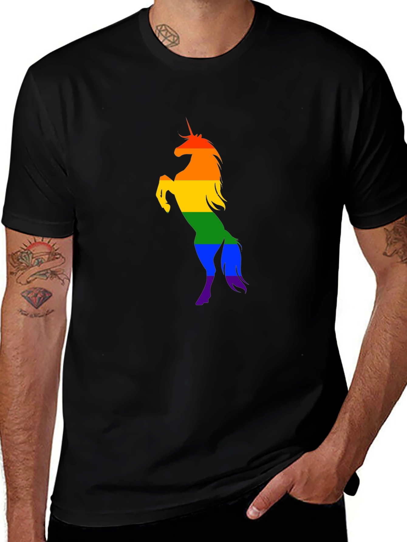Variant 10 of Rainbow Unicorn Graphic Tee - Black Cotton Shirt