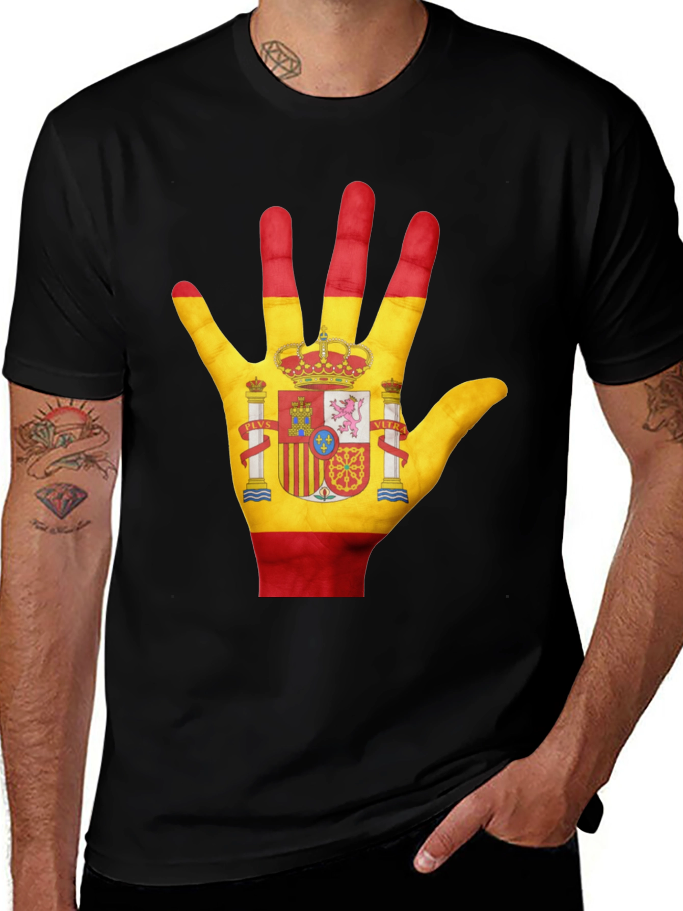Spain Flag Hand T-Shirt - Black Cotton Tee