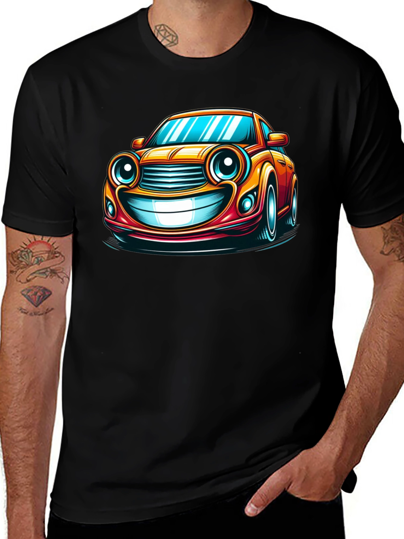Variant 10 of Funny Car Cartoon T-Shirt - Black