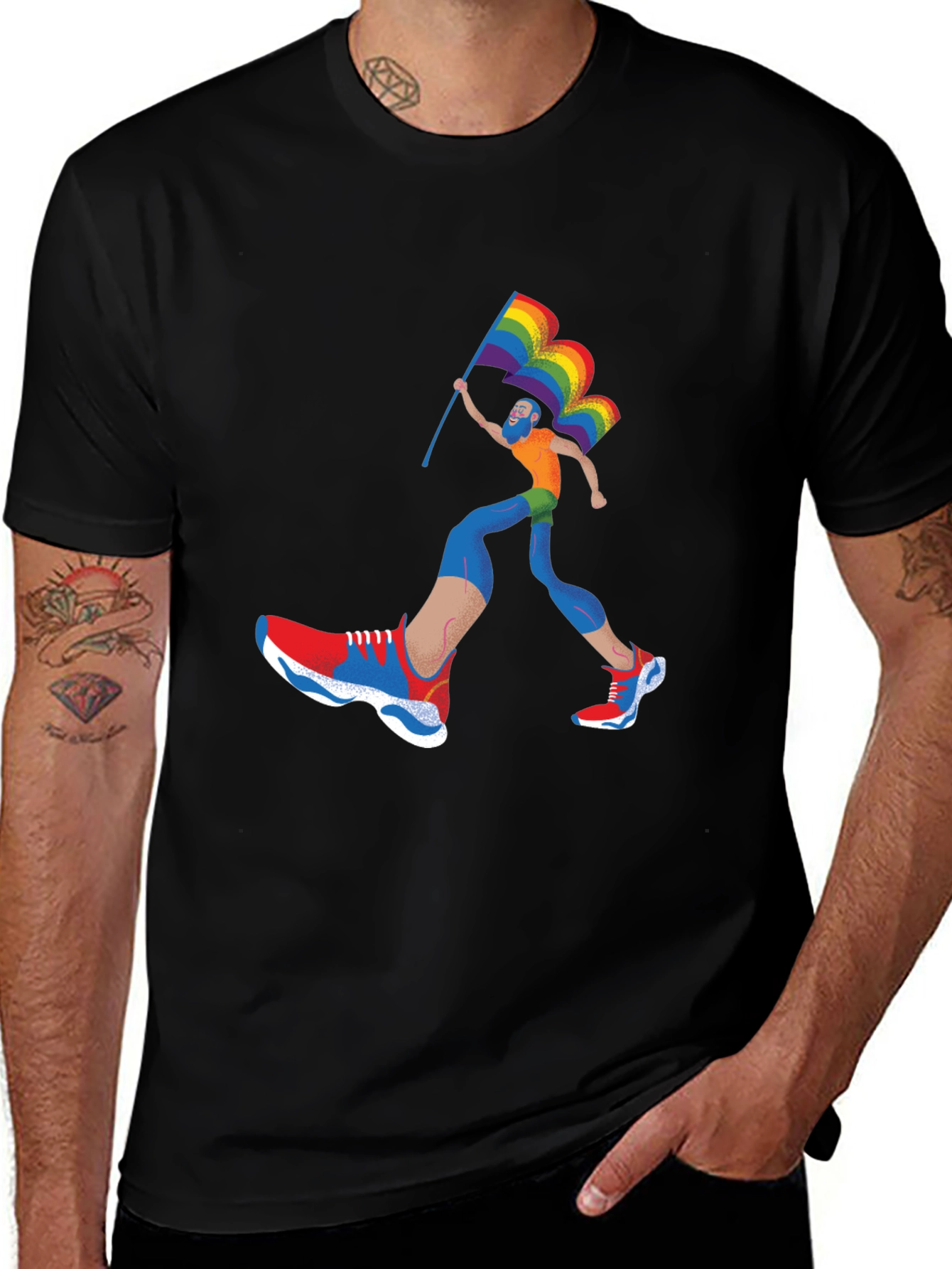Variant 6 of Pride Runner Graphic Tee - Black Cotton Blend