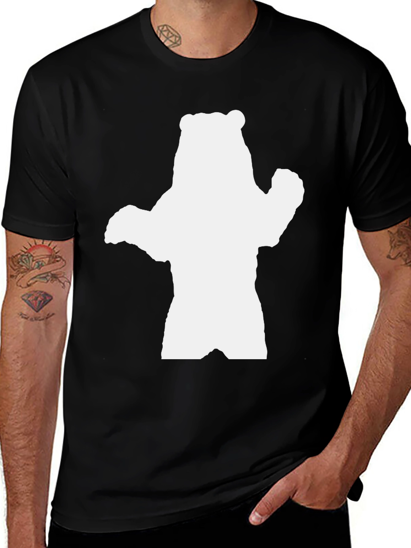 Variant 28 of Bear Silhouette Graphic Tee - Black Cotton T-Shirt