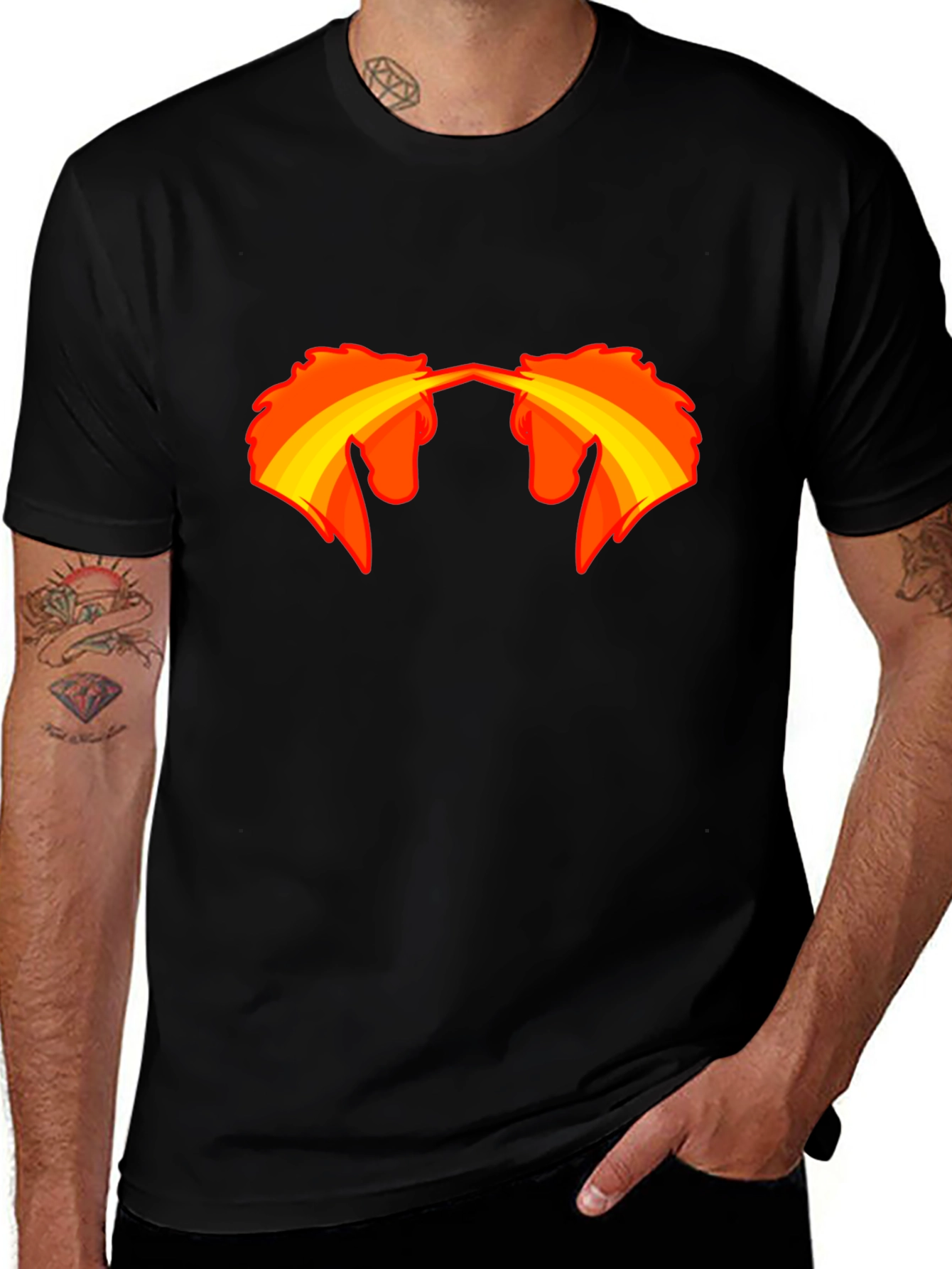 Variant 8 of Black T-Shirt with Fire-Breathing Unicorn Graphic