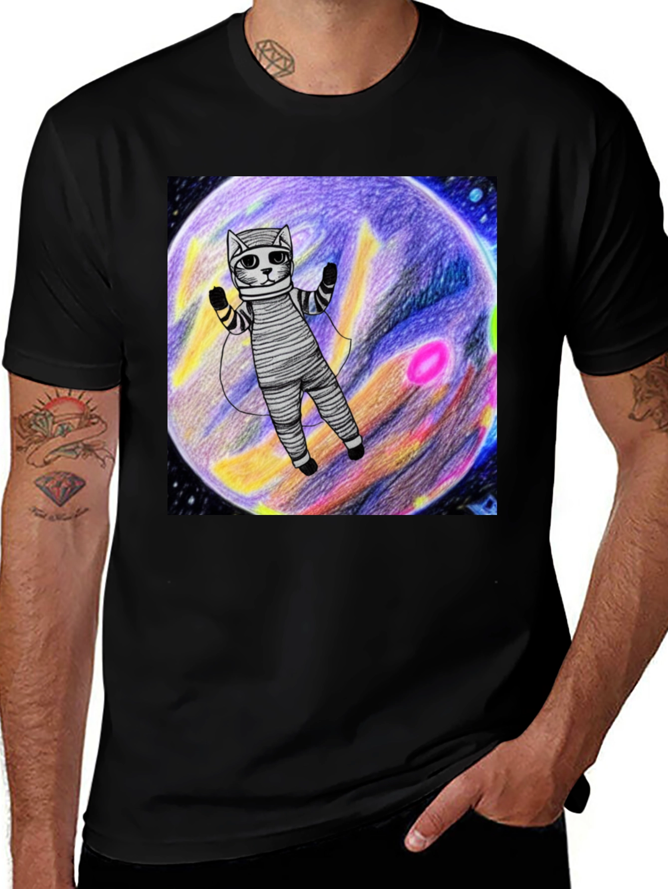 Black Cosmic Cat T-Shirt - Space Explorer Design main image