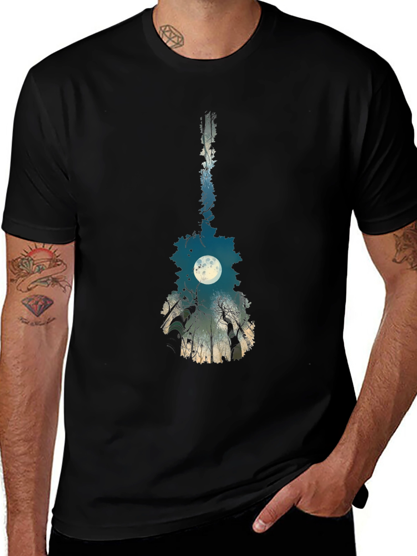 Variant 11 of Guitar Moon T-Shirt - Unique Nature Design