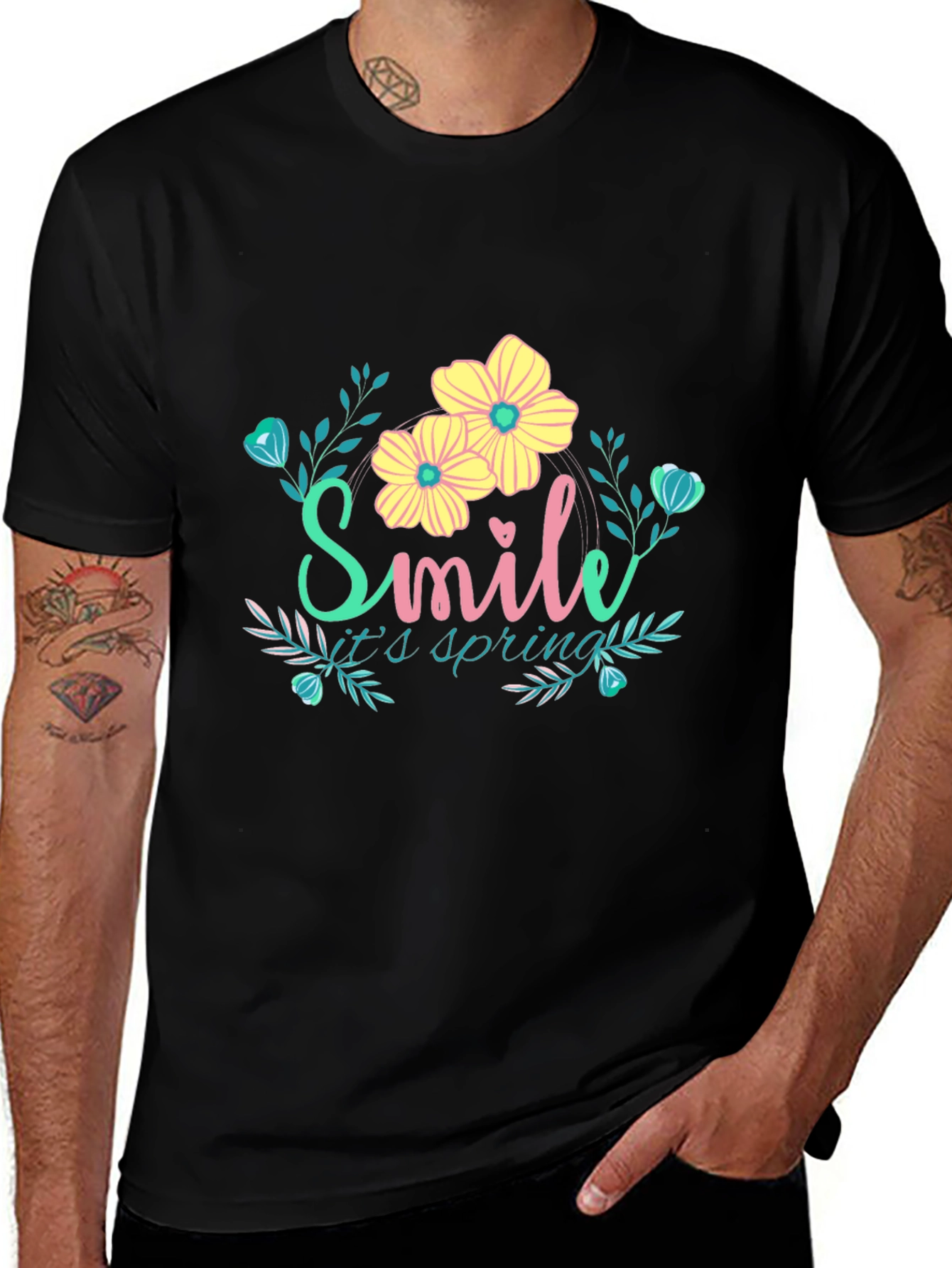 Smile It's Spring Black T-Shirt