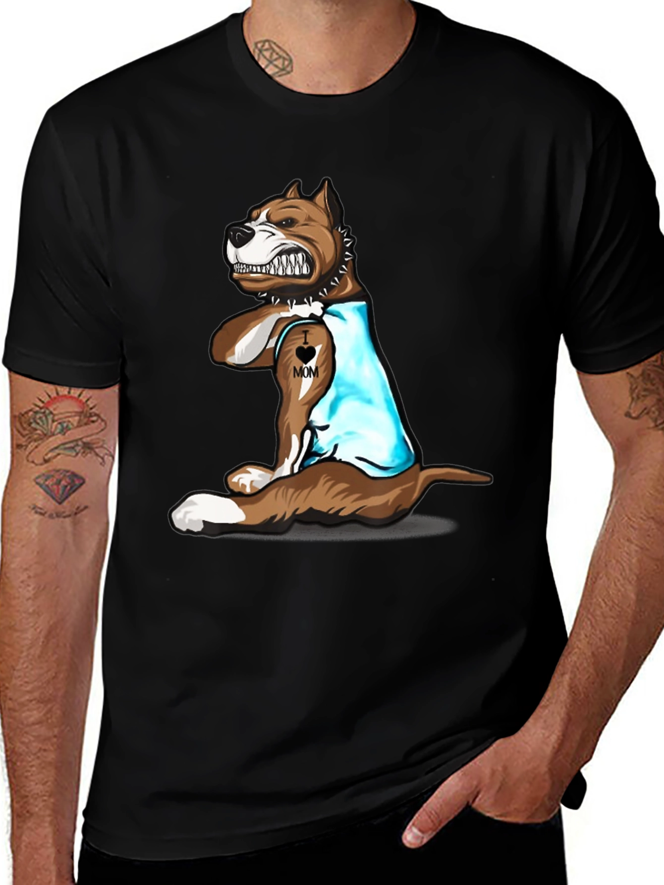 Variant 22 of Cool Pitbull Dog Mom Tattoo Black T-Shirt