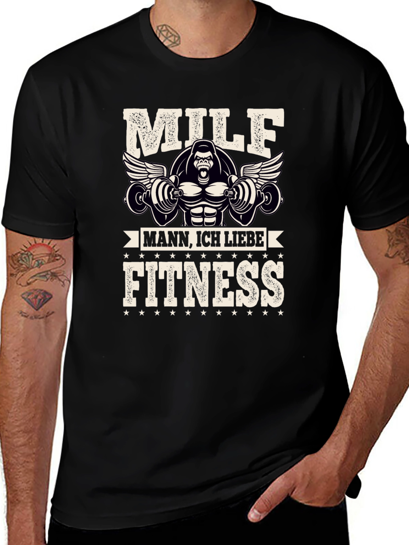 Variant 19 of Milf Mann Fitness Gorilla Black Graphic Tee