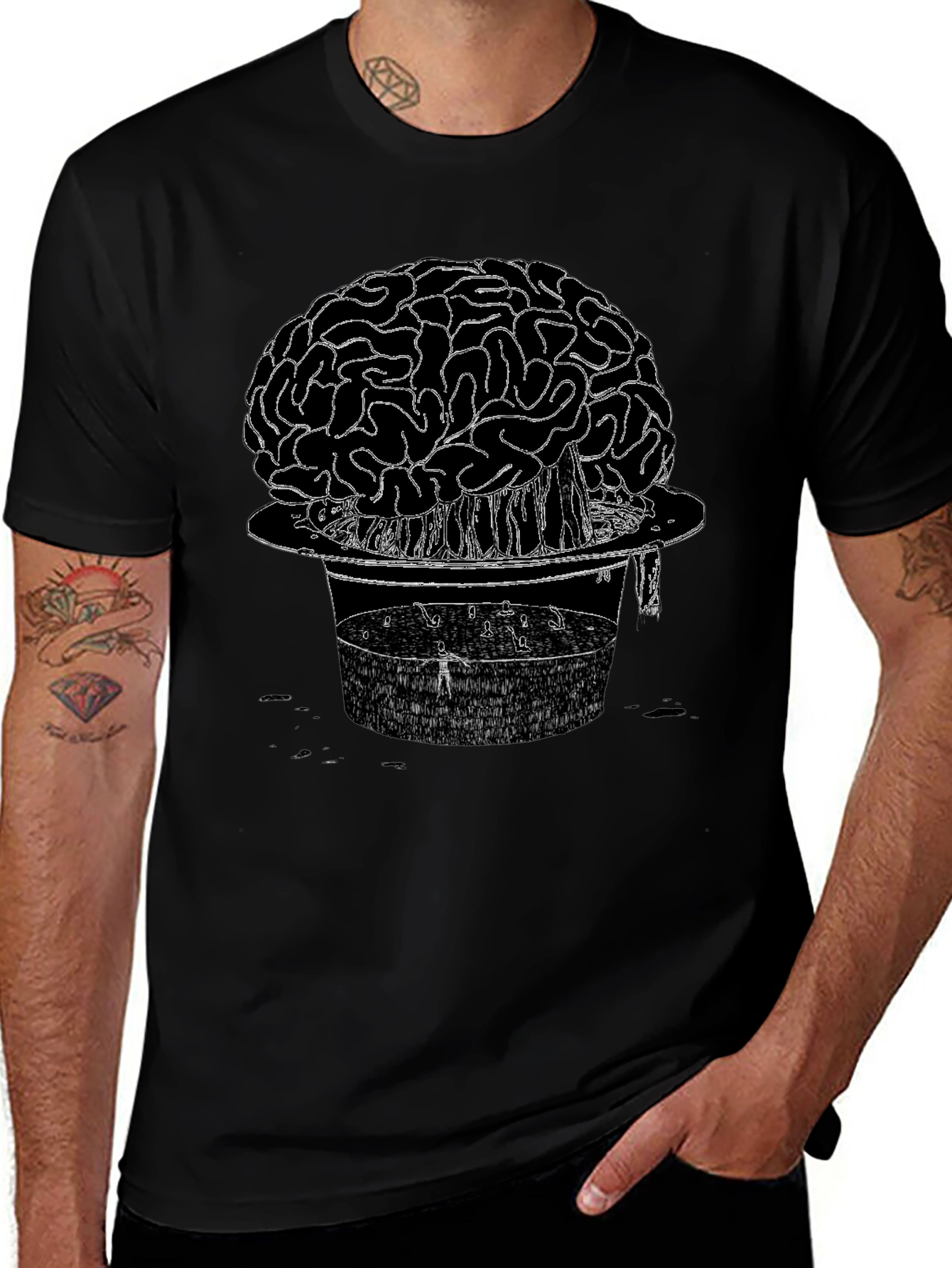 Variant 12 of Brain & Hat Graphic T-Shirt - Unique Design Tee