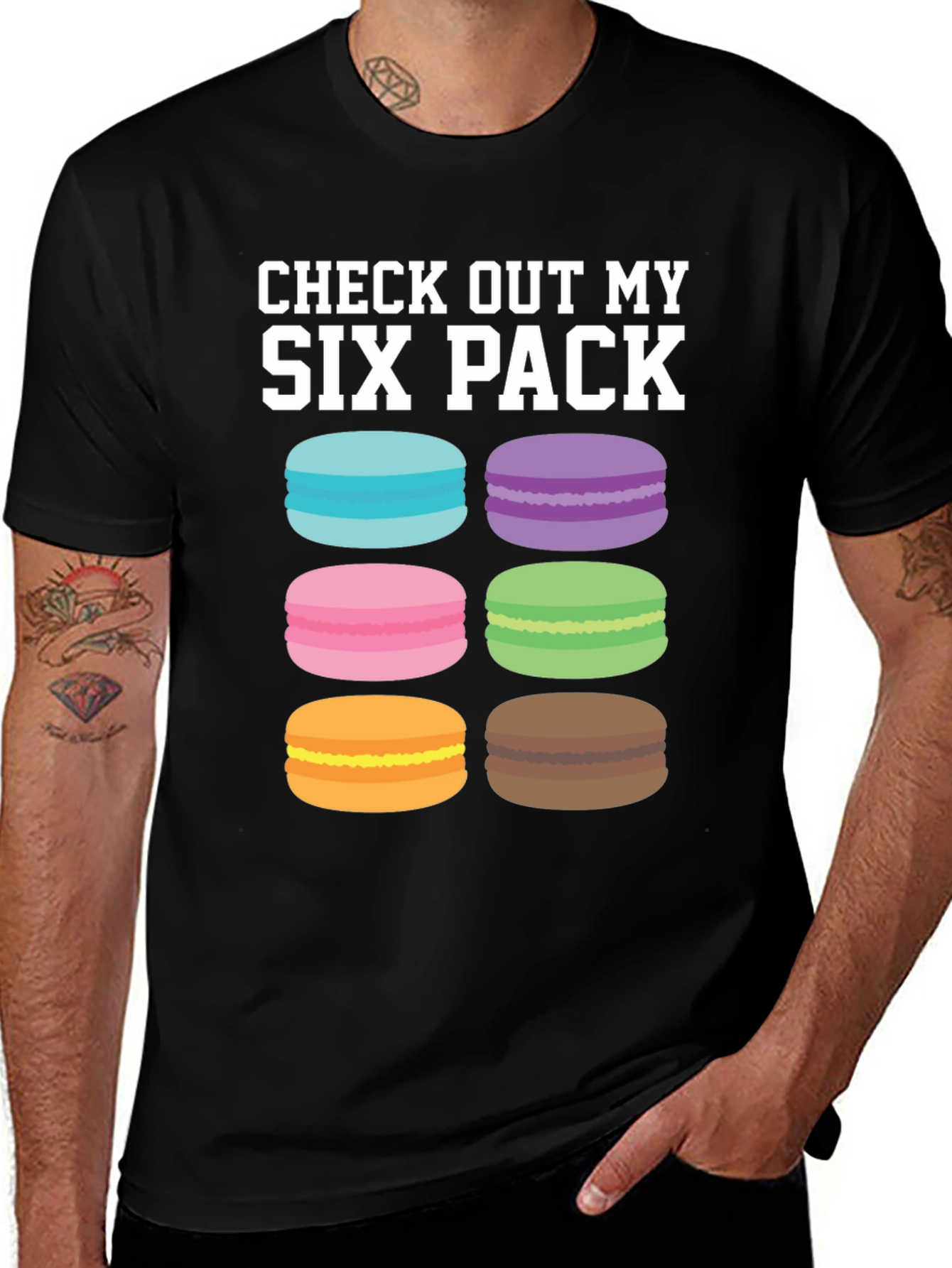 Variant 28 of Funny Macaron Six Pack T-Shirt