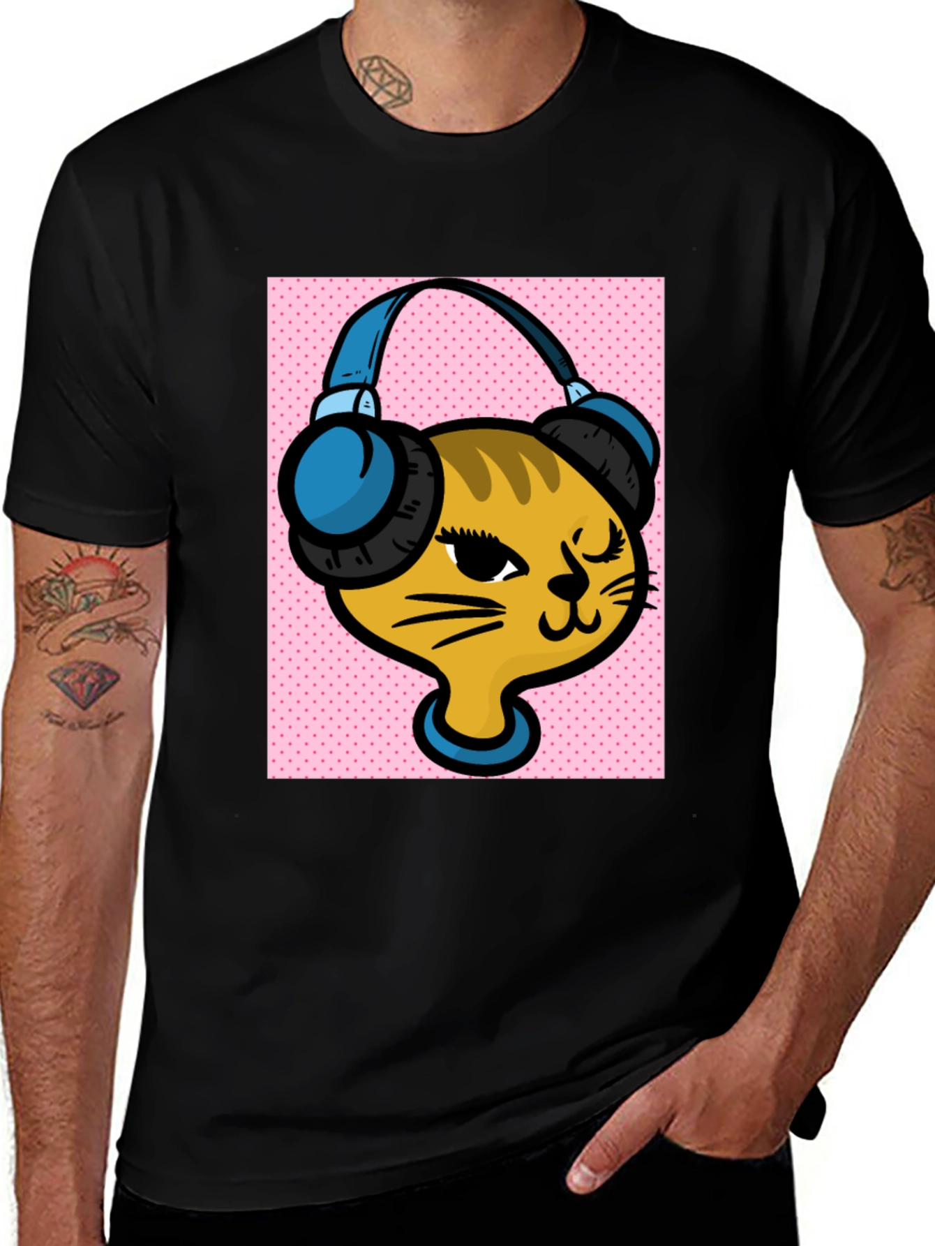 Variant 26 of DJ Cat Graphic Tee - Stylish Black Cotton T-Shirt