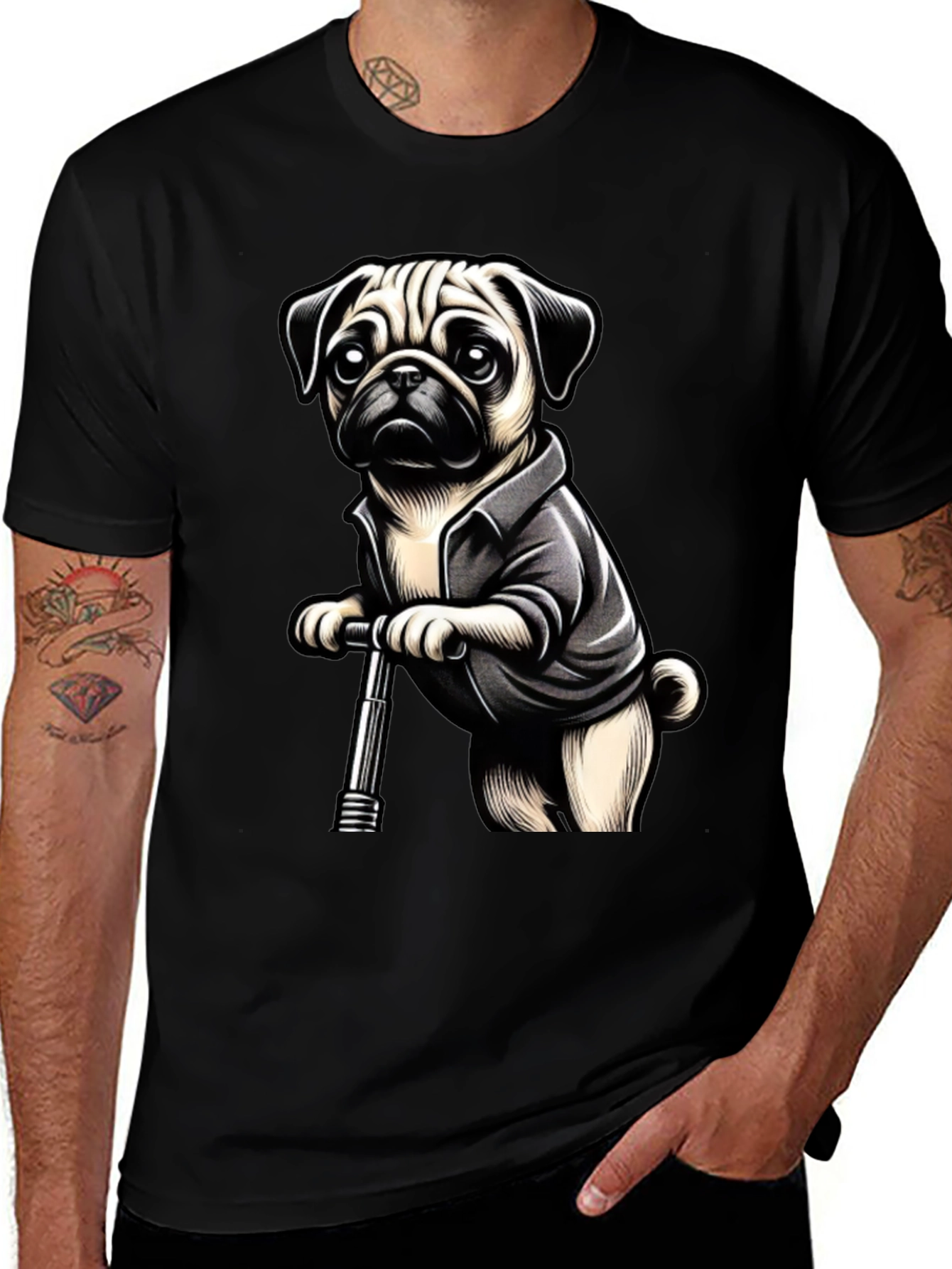 Variant 13 of Pug on Scooter Graphic Tee - Black Cotton Blend
