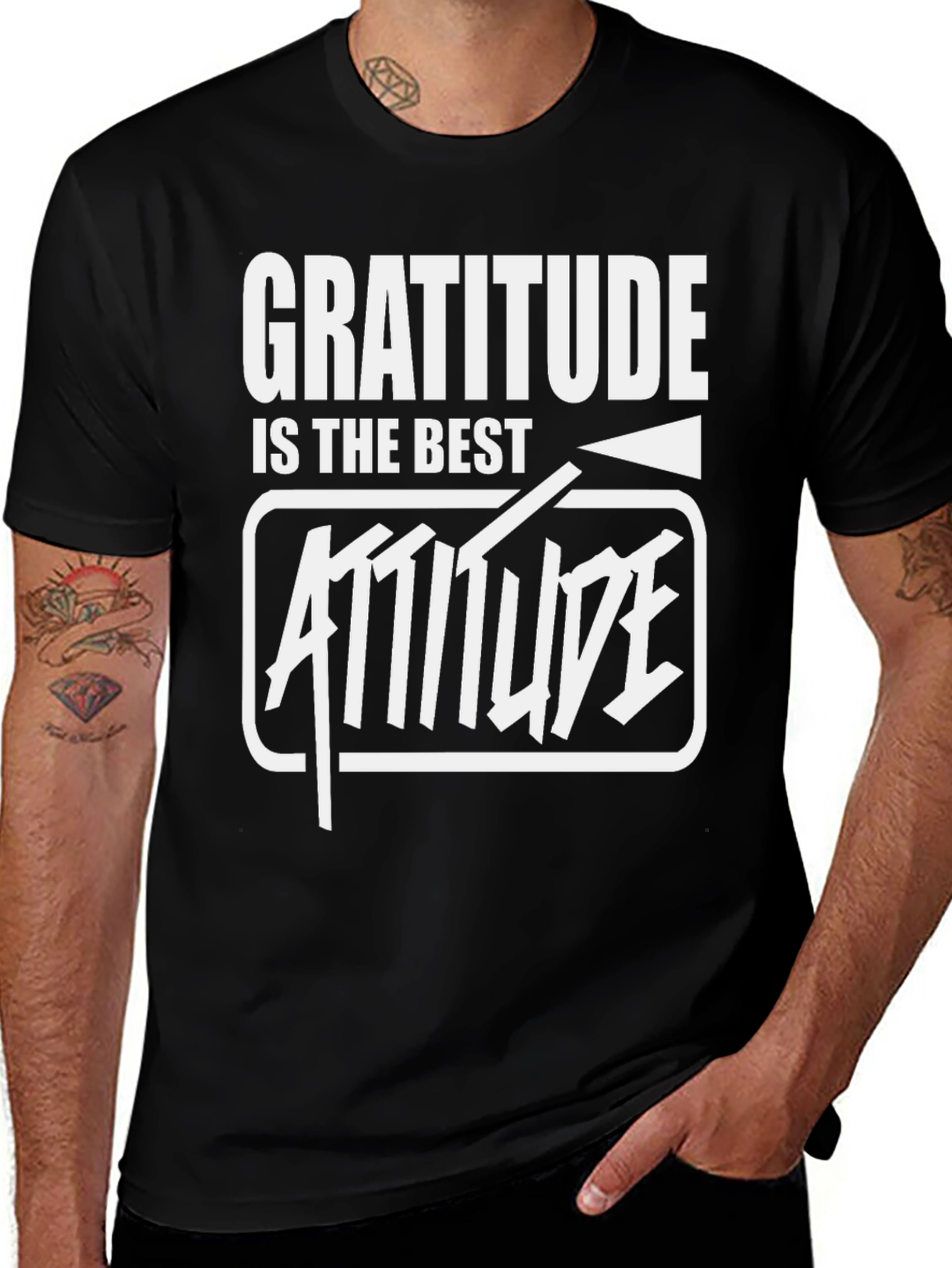 Variant 19 of Gratitude Attitude Graphic T-Shirt - Stylish Black Tee
