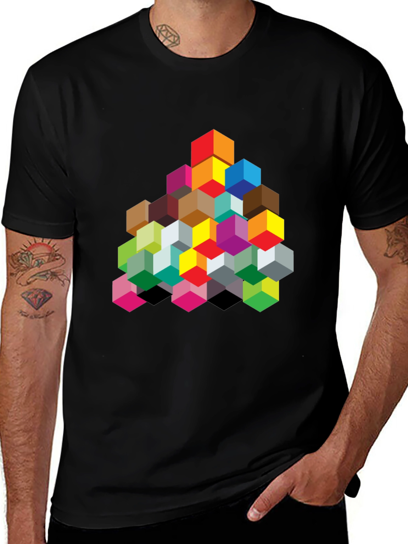 Variant 9 of Geometric Cube Graphic Black T-Shirt