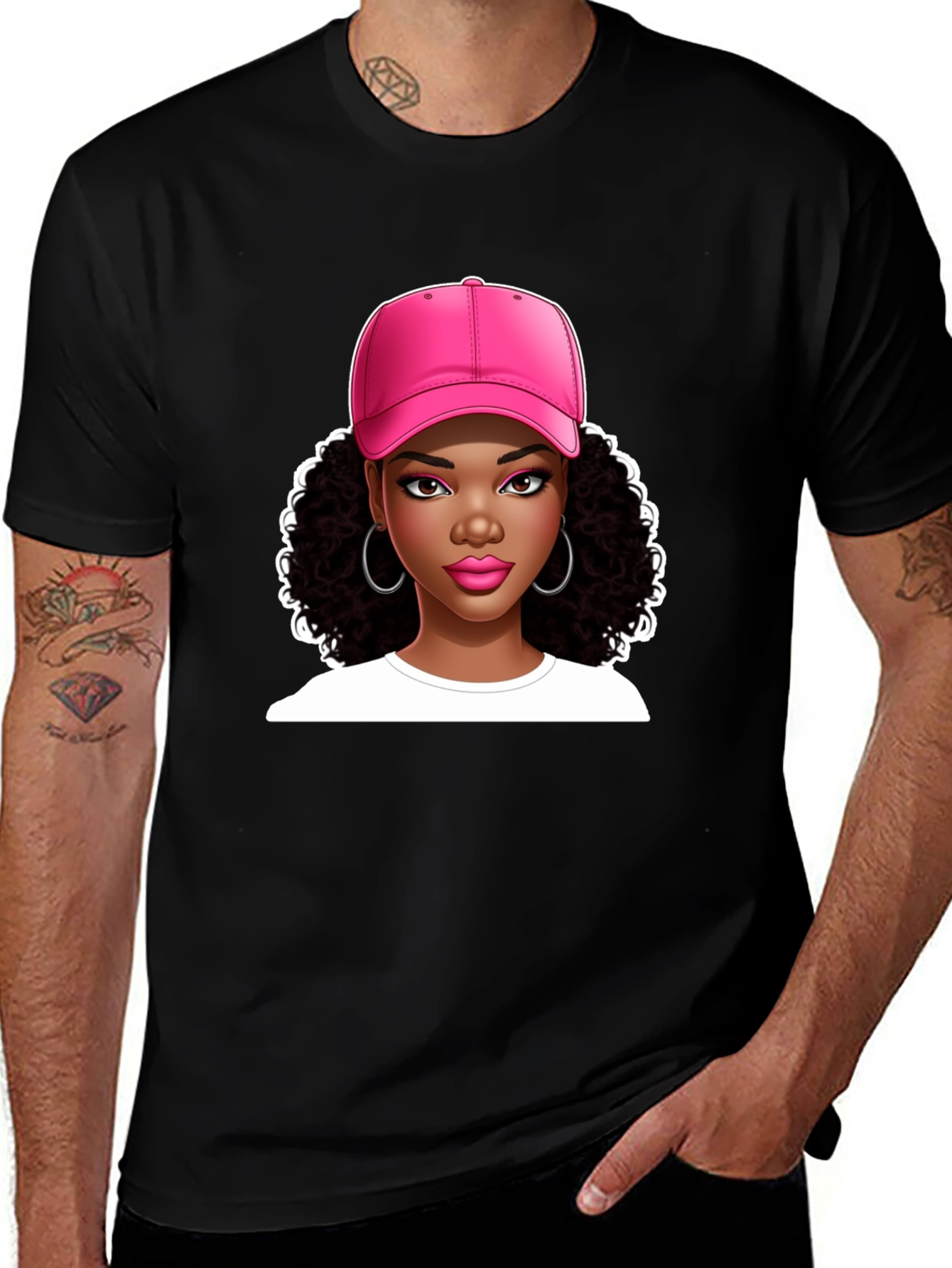 Variant 24 of Stylish Graphic Tee - Woman in Pink Cap
