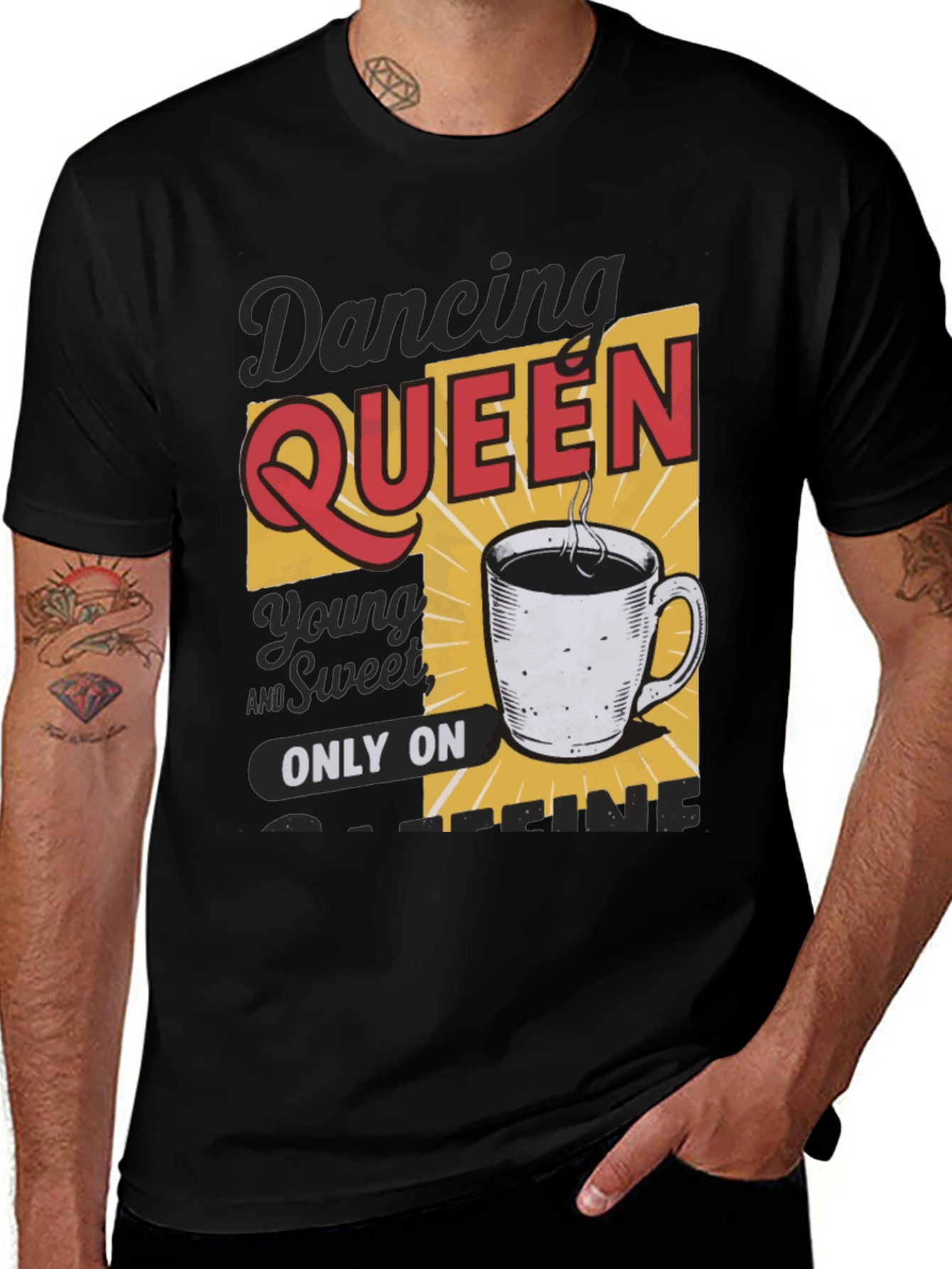 Variant 16 of Dancing Queen Coffee T-Shirt - Young & Sweet, Black Tee