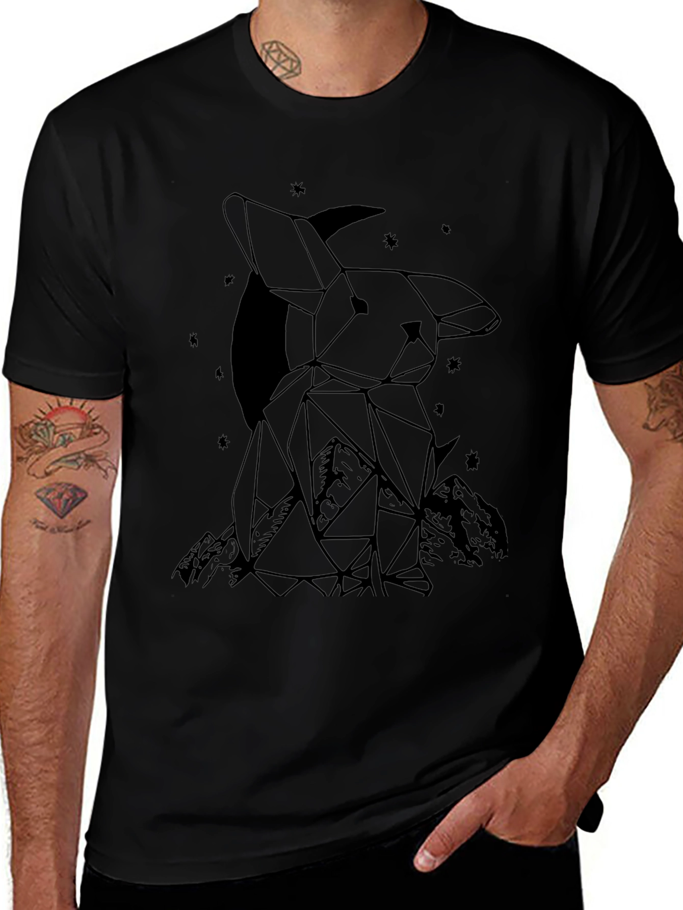 Variant 28 of Geometric Rabbit T-Shirt - Black