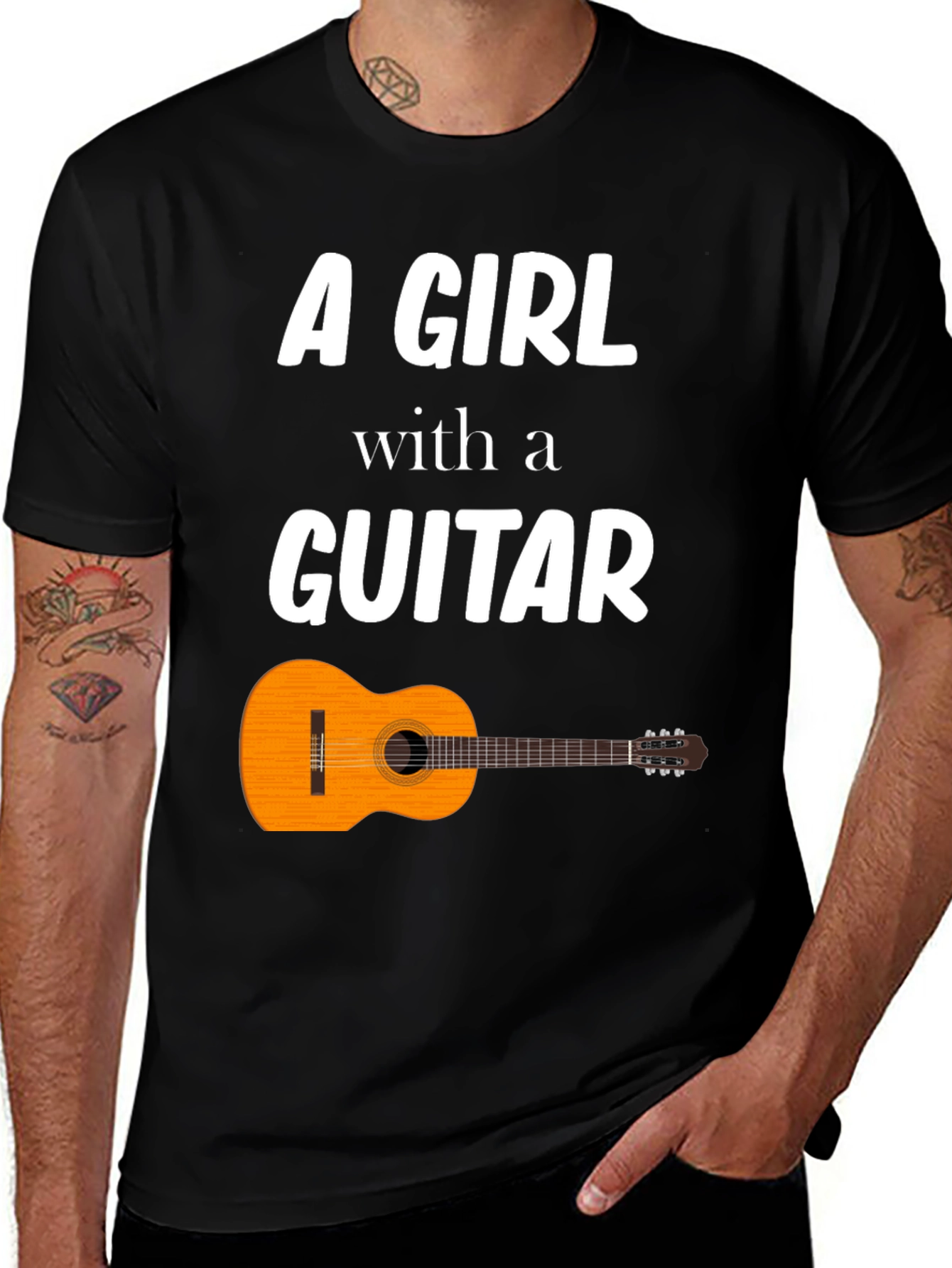 Variant 27 of A Girl with a Guitar Graphic Tee - Black Cotton Blend