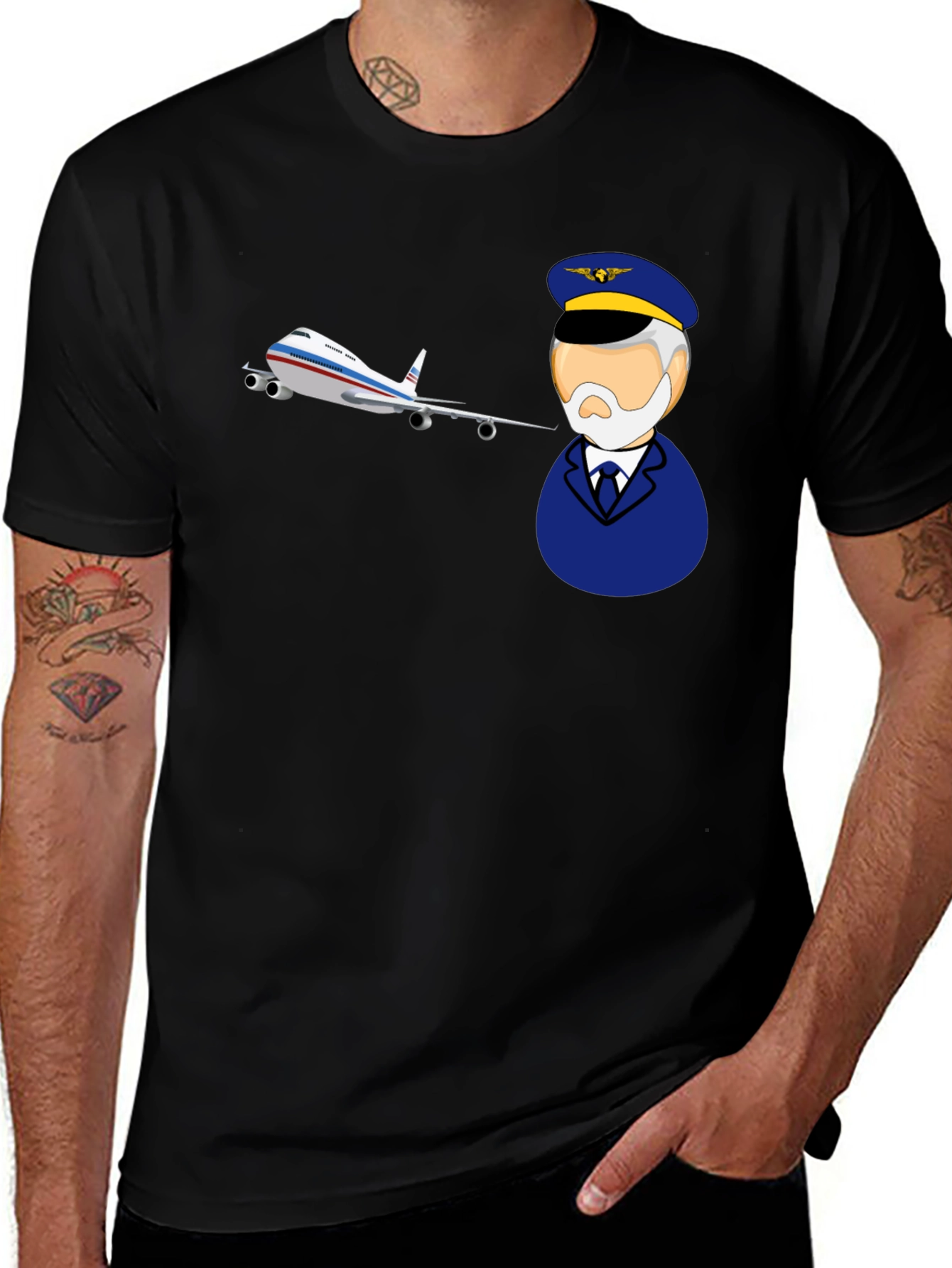 Black Pilot & Plane Graphic Tee - Aviation T-Shirt main image
