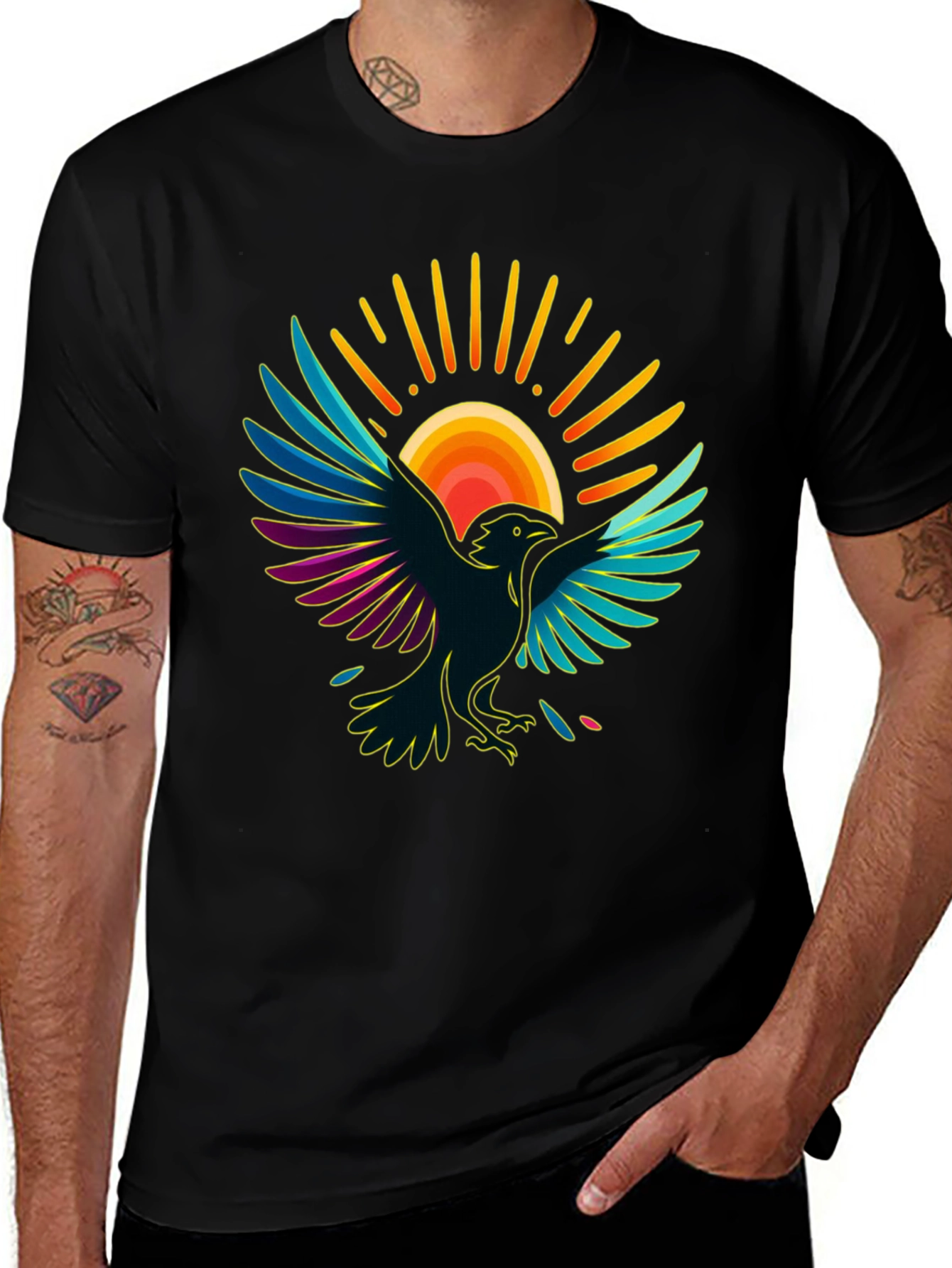 Variant 25 of Raven Sun T-Shirt - Artistic Graphic Tee