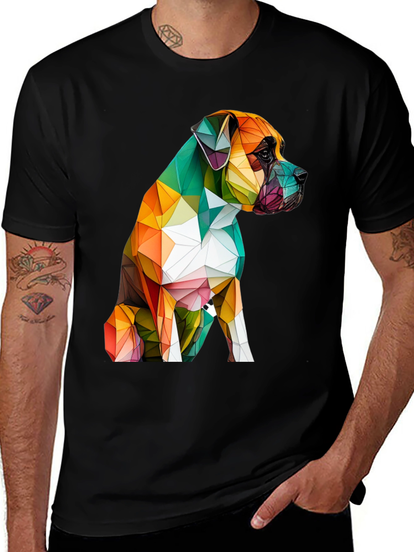 Black Geometric Dog Graphic Tee - Modern Art Shirt main image